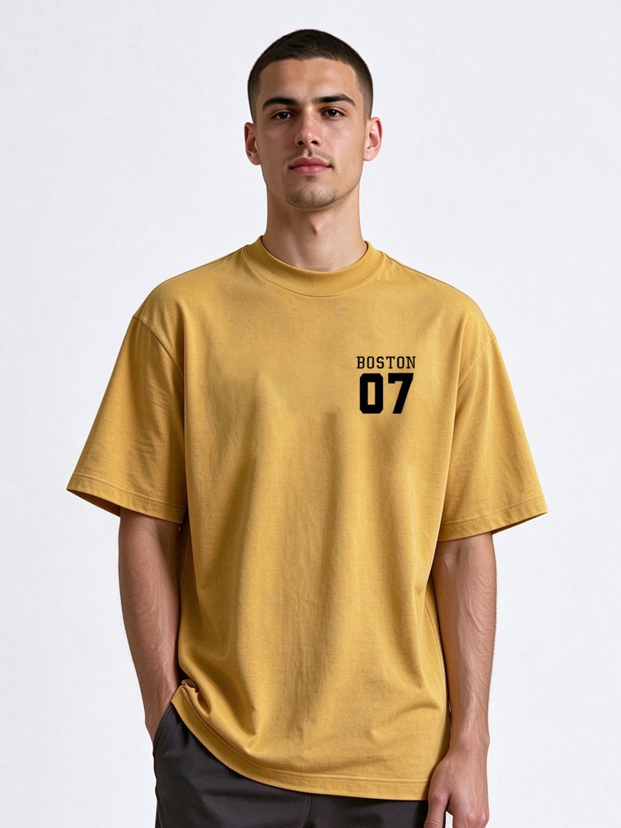 Men Yellow Knitted Boston 07 Casual T-Shirt