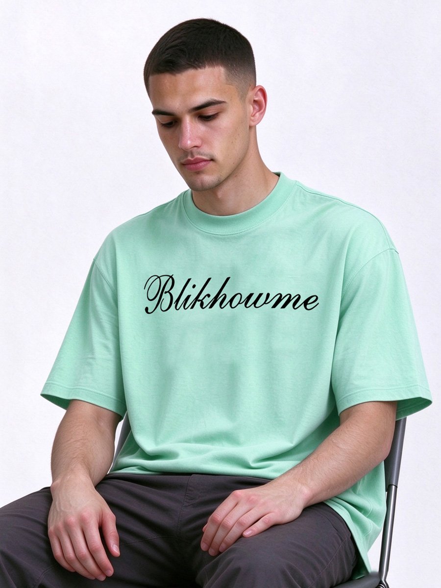 Men Teal Knitted Casual T-Shirt with Blikhowme Print