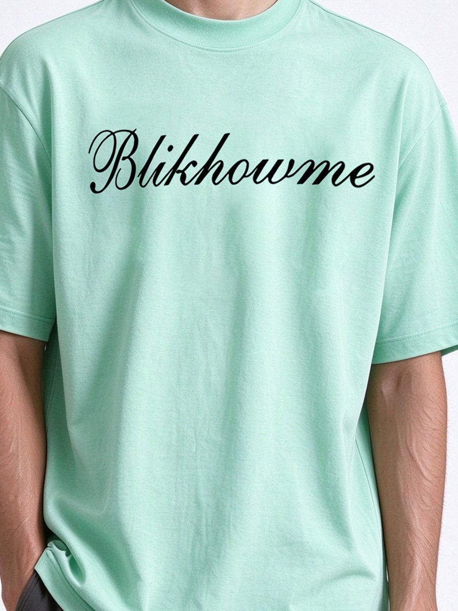 Men Teal Knitted Casual T-Shirt with Blikhowme Print