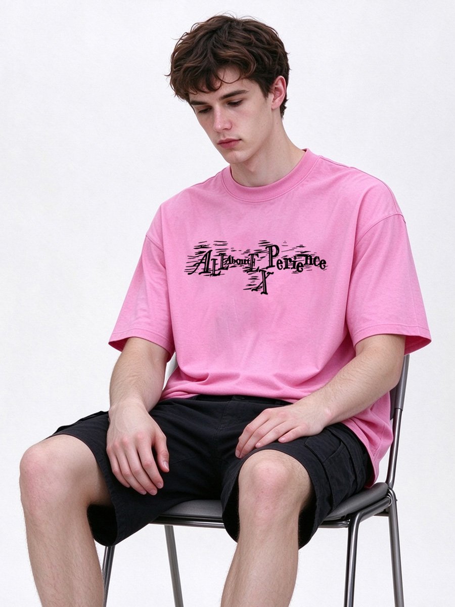Men Pink Round Neck Casual T-Shirt with Unique Graphic Print