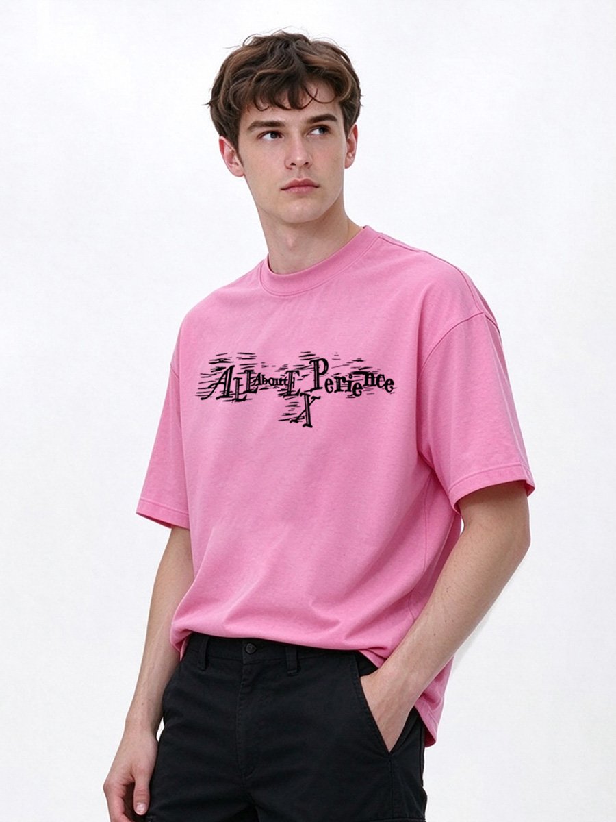 Men Pink Round Neck Casual T-Shirt with Unique Graphic Print