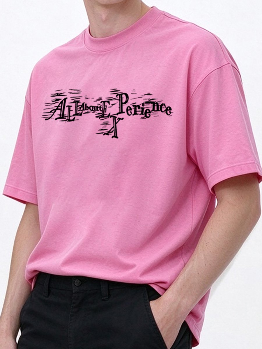Men Pink Round Neck Casual T-Shirt with Unique Graphic Print