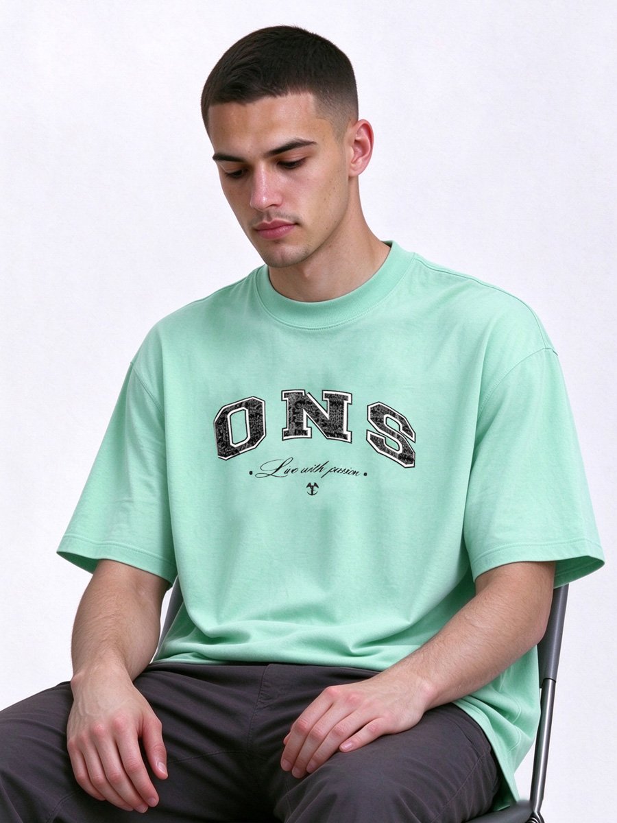 Men Teal Knitted Round-Neck T-Shirt