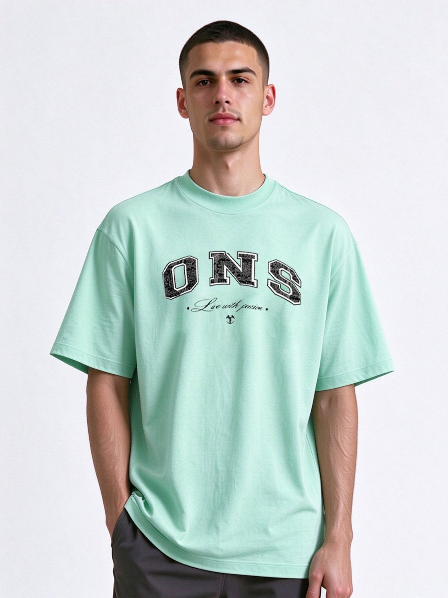 Men Teal Knitted Round-Neck T-Shirt