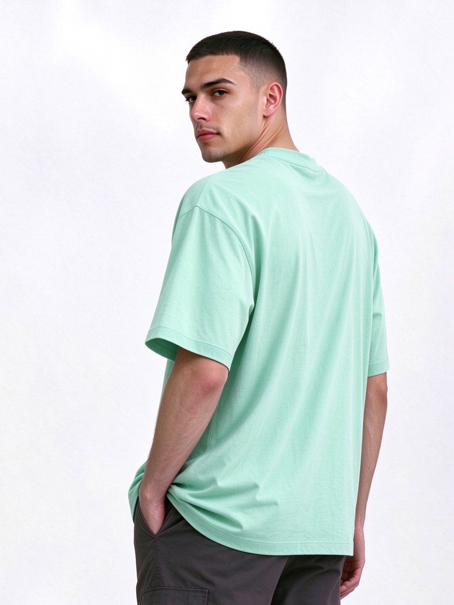 Men Teal Knitted Round-Neck T-Shirt