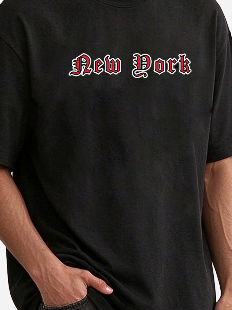 Men Black Loose Fit New York Graphic T-Shirt