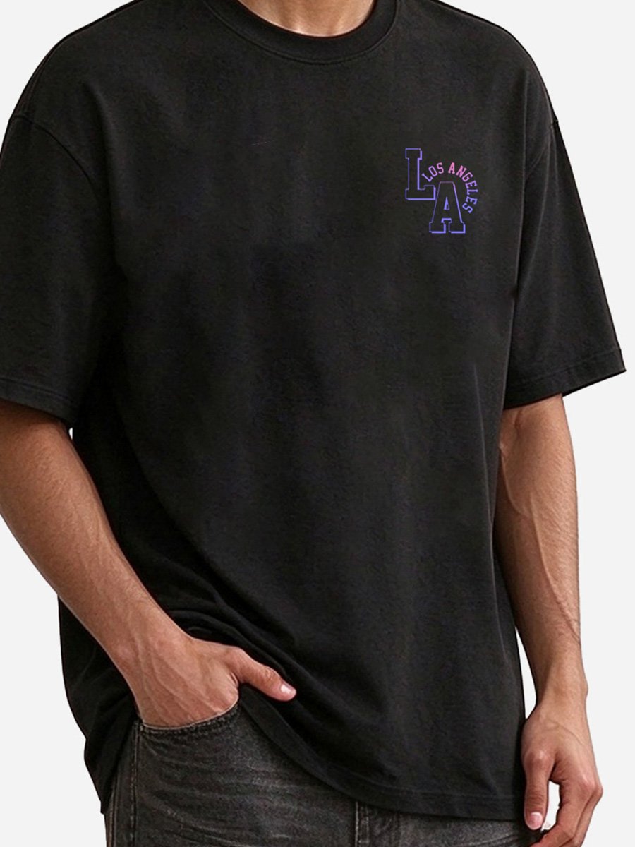 Men Black LA Graphic Knitted T-Shirt