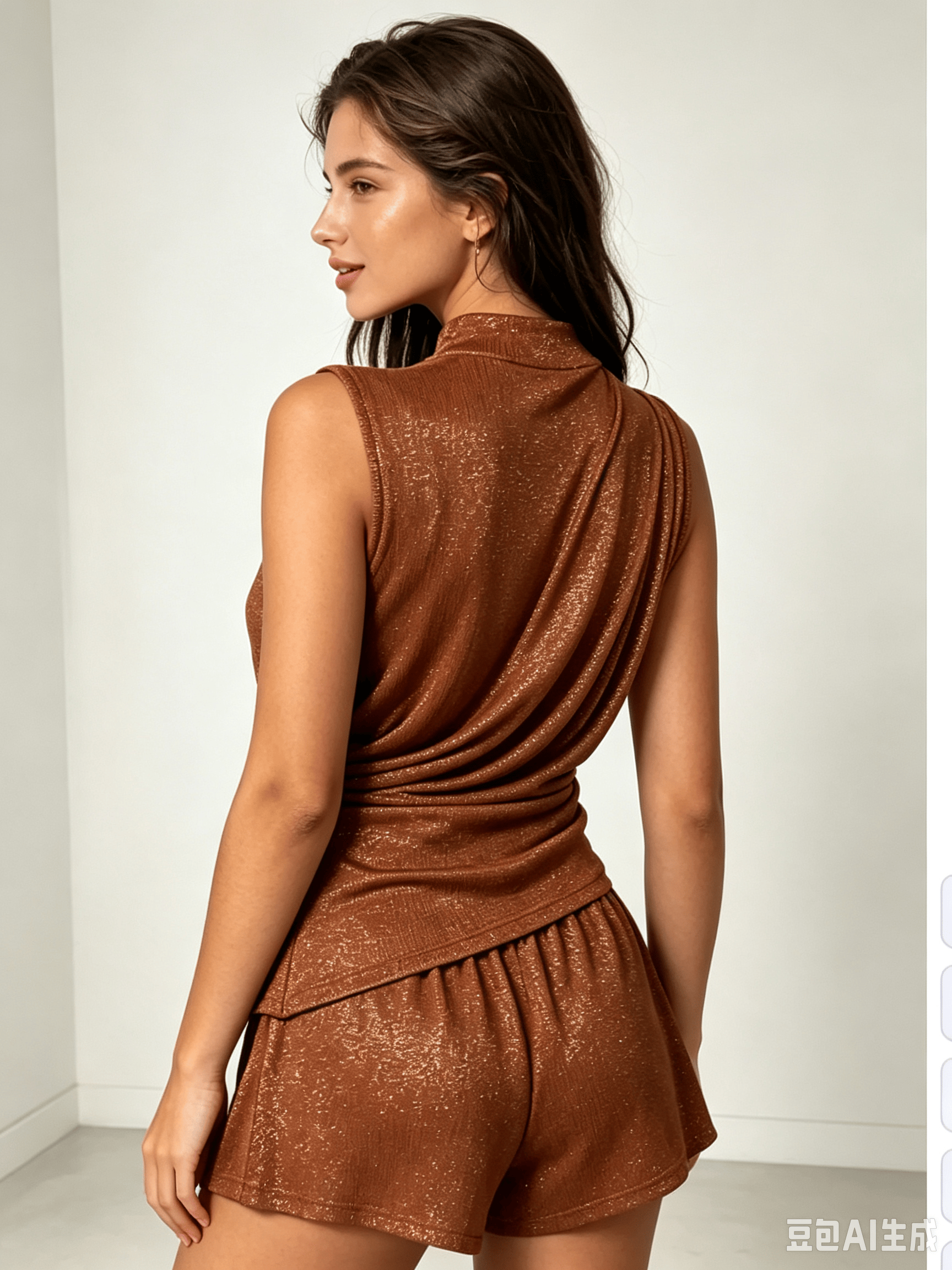Coffee Brown Sleeveless Mock Neck Top
