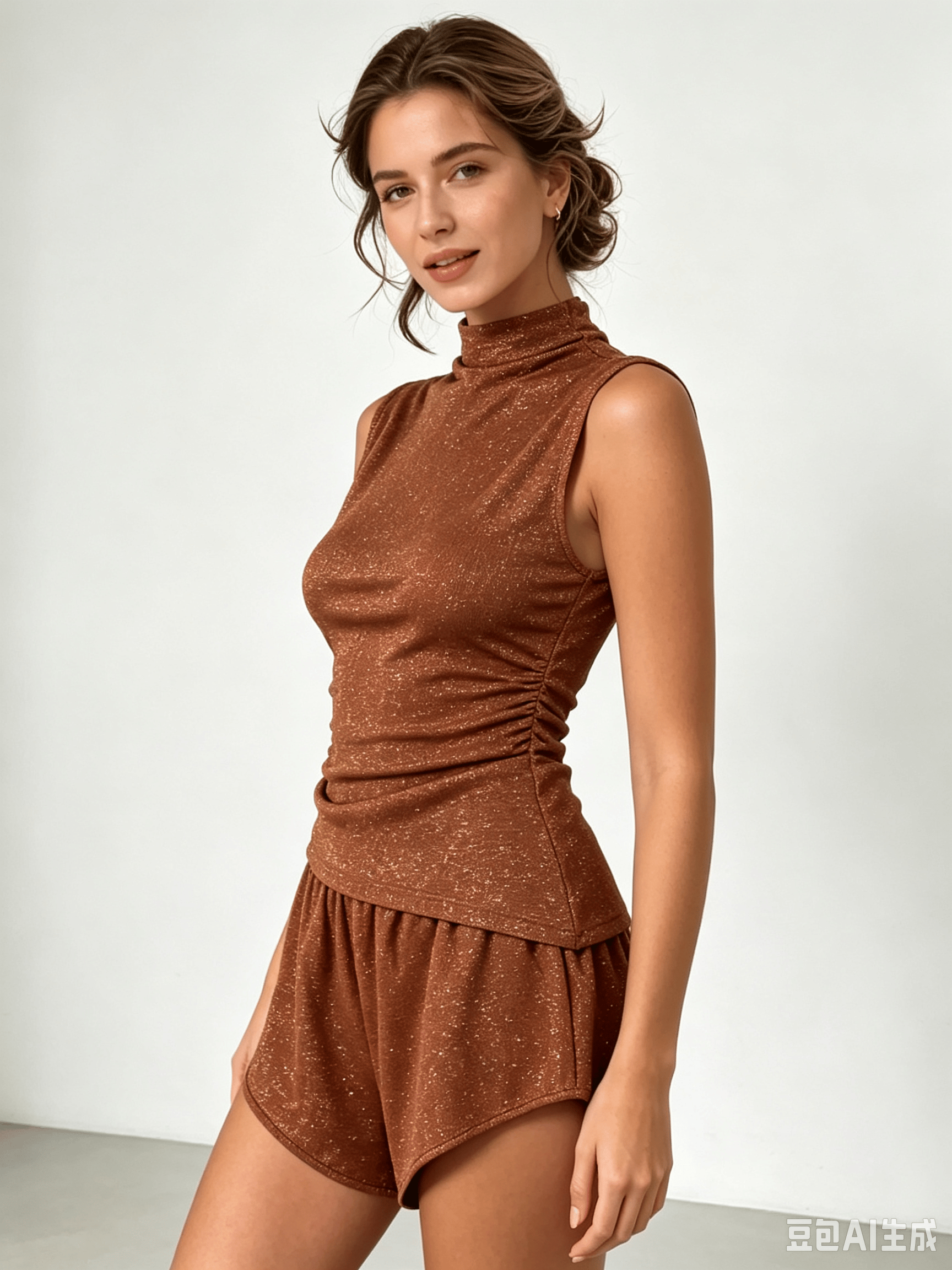 Coffee Brown Sleeveless Mock Neck Top