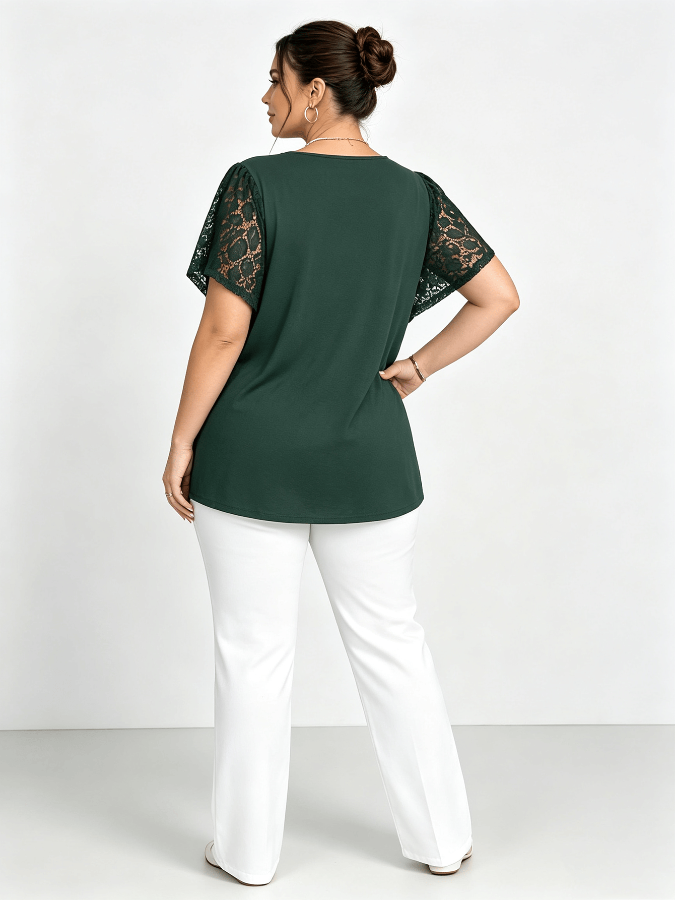 Plus Size Green Lace Sleeve Tunic Top