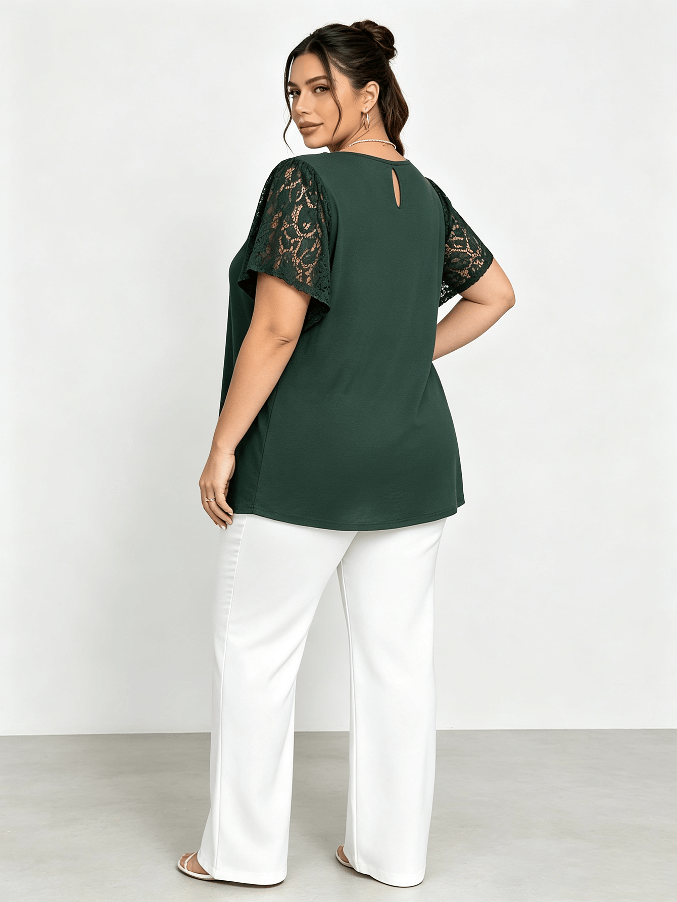 Plus Size Green Lace Sleeve Tunic Top