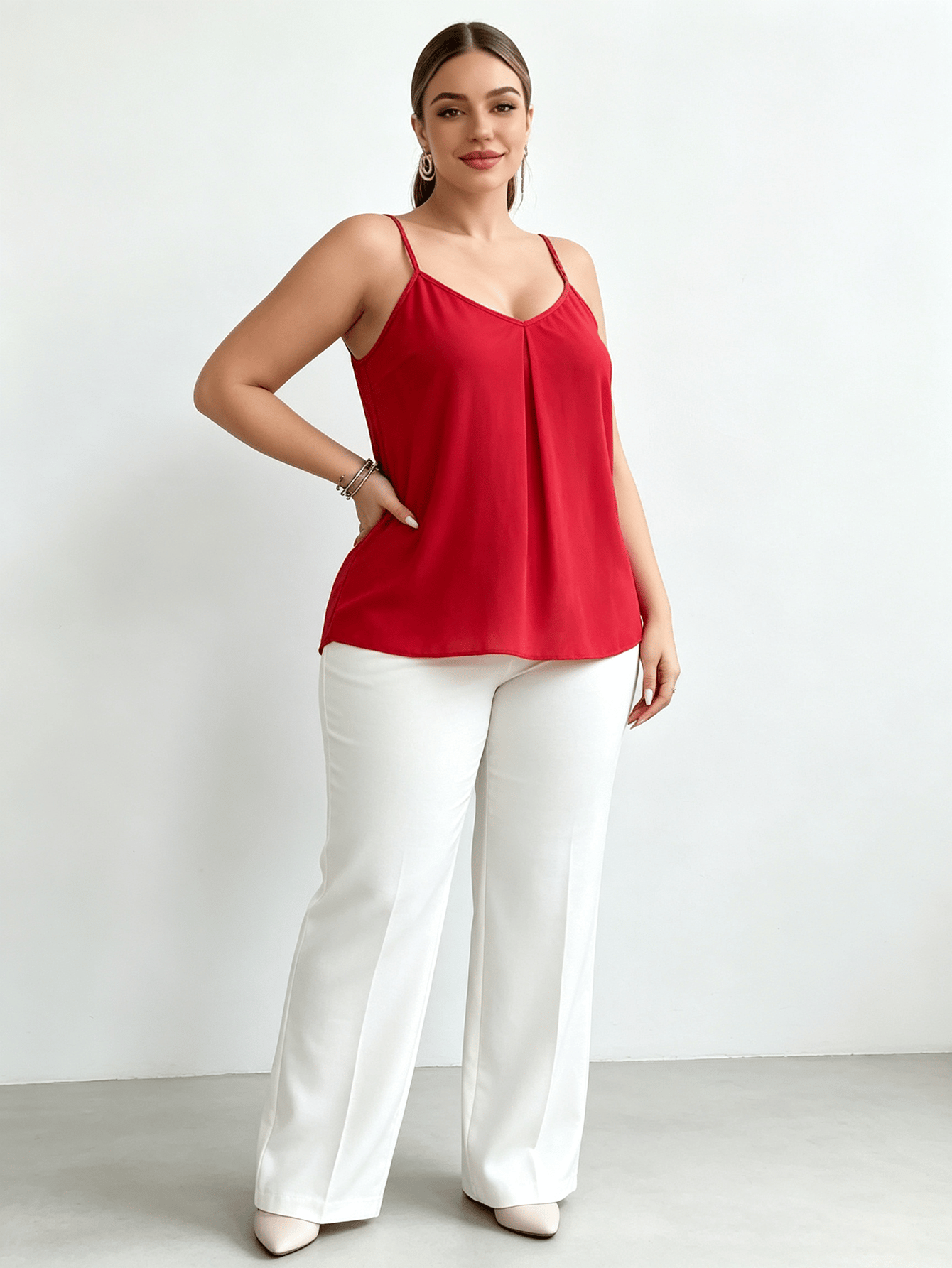 Plus Size Red Solid Strappy Cami Top