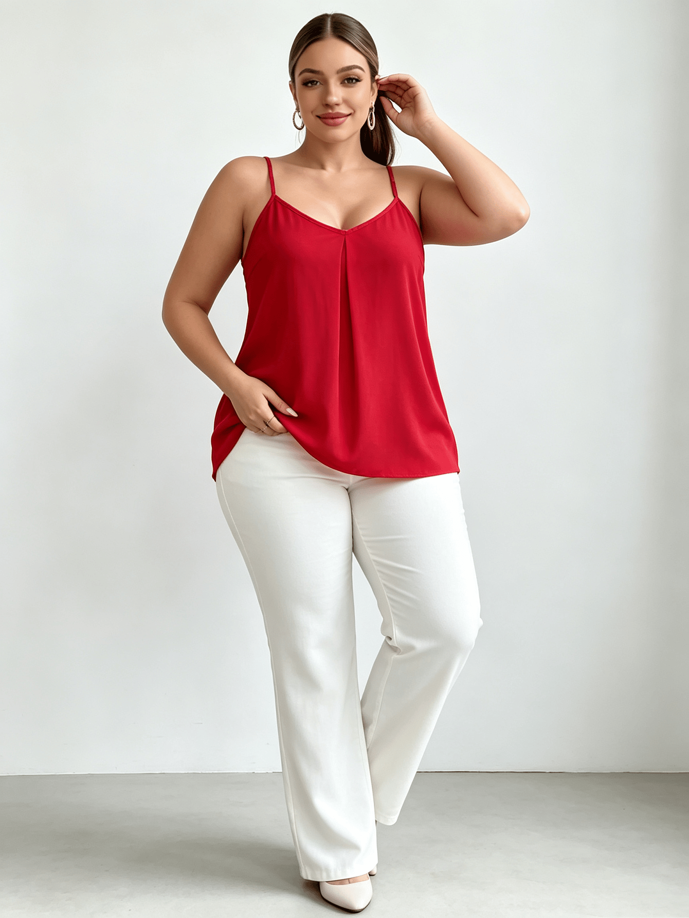 Plus Size Red Solid Strappy Cami Top