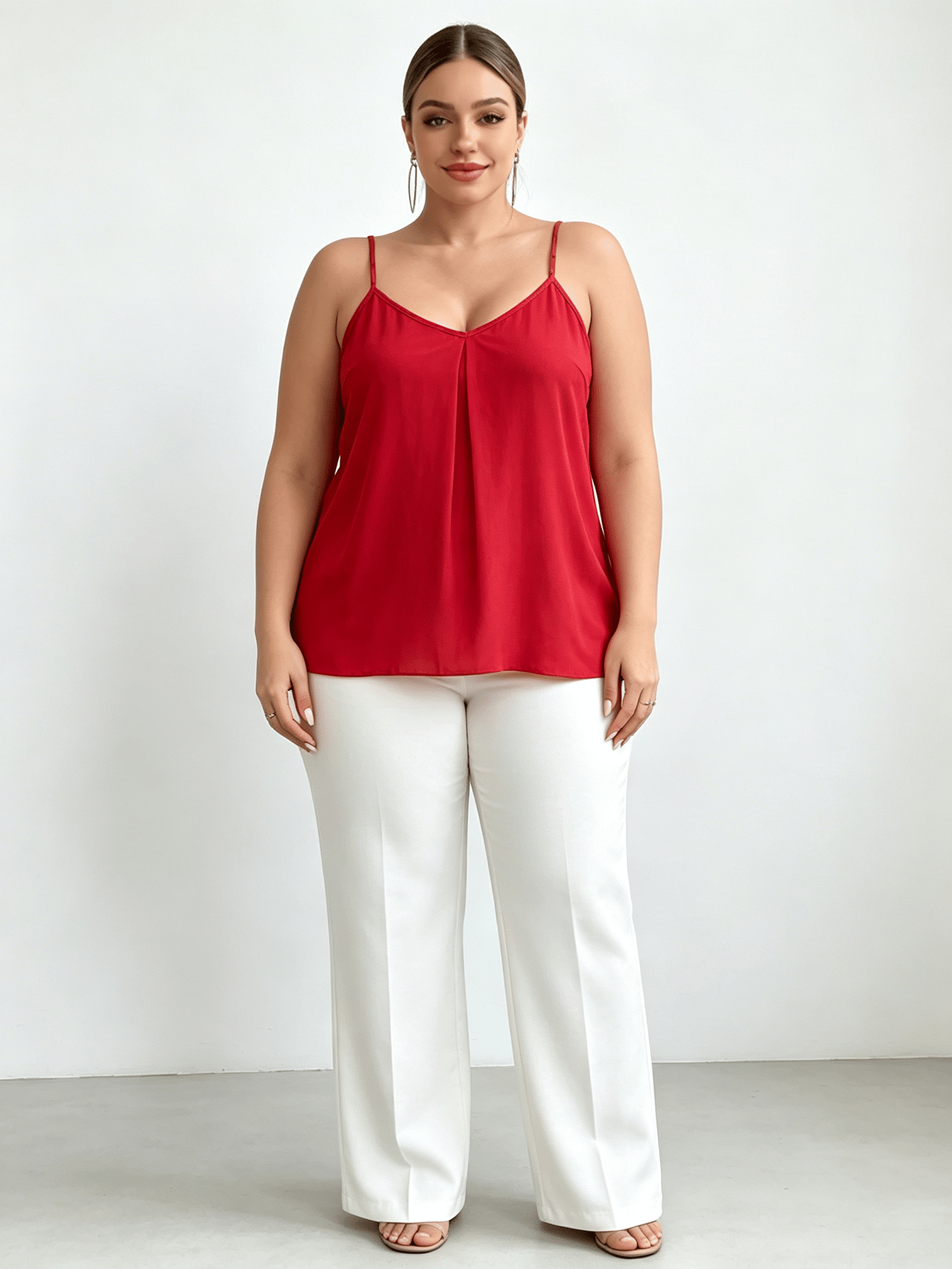Plus Size Red Solid Strappy Cami Top