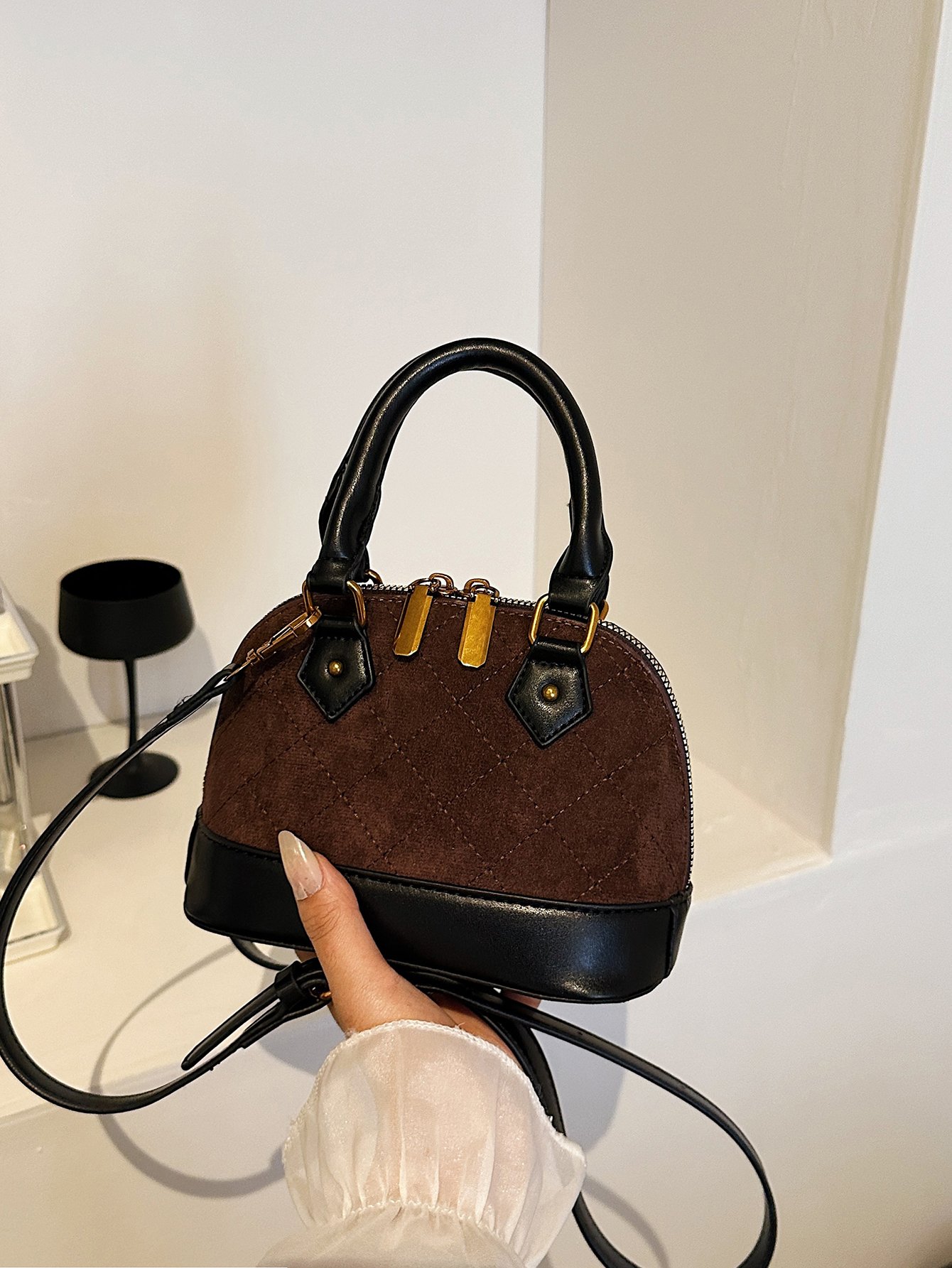 Coffee Brown Quilted Crossbody Bag
