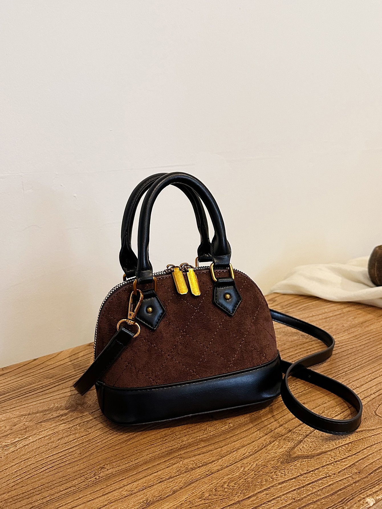 Coffee Brown Quilted Crossbody Bag