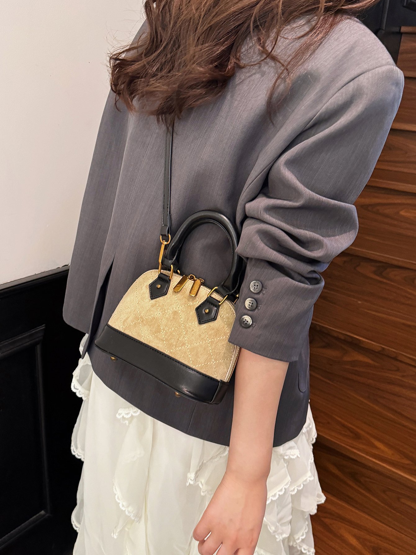 Quilted Khaki Crossbody Bag with Top Handle