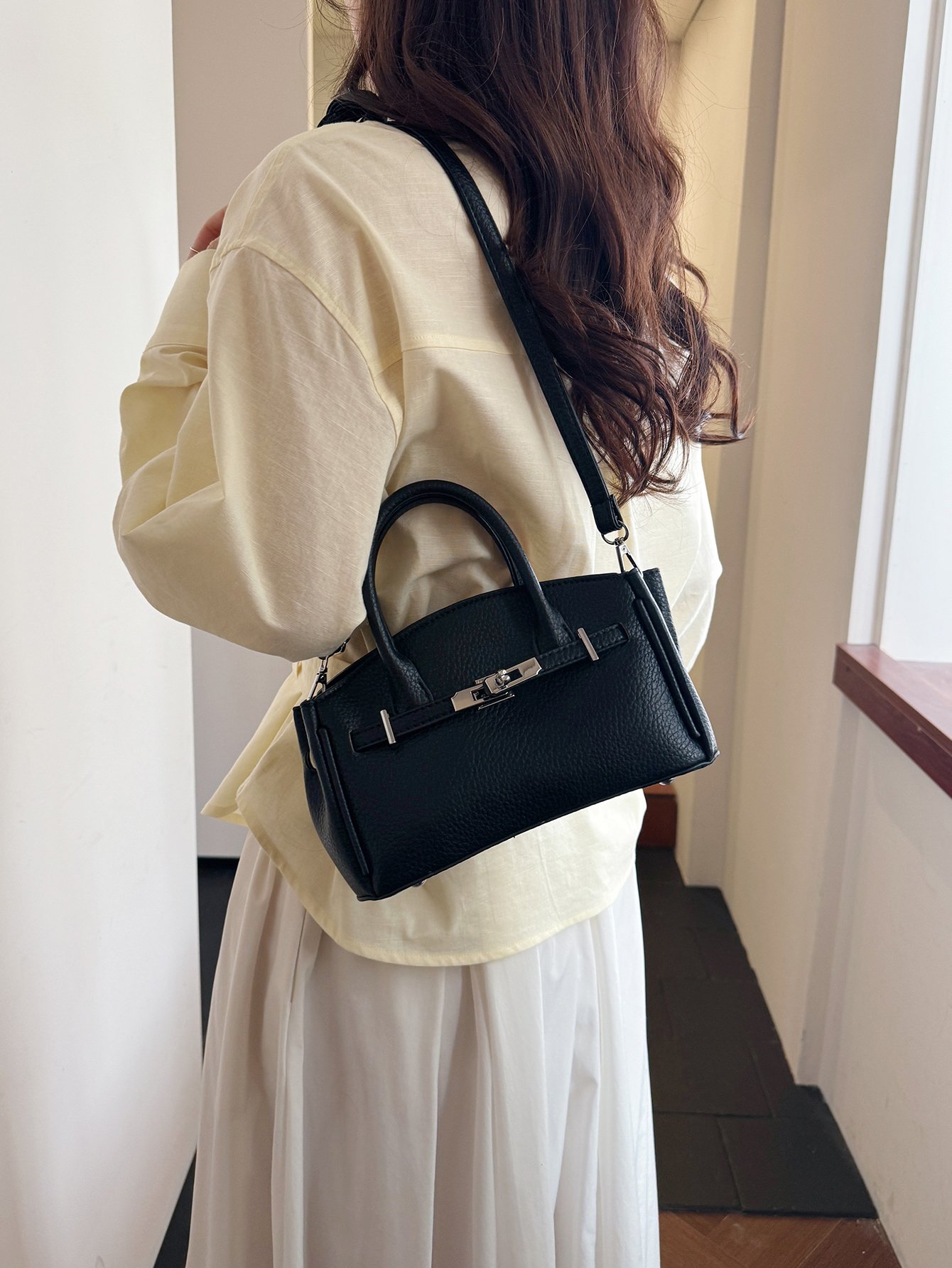 Black Mini Crossbody Bag with Top Handle