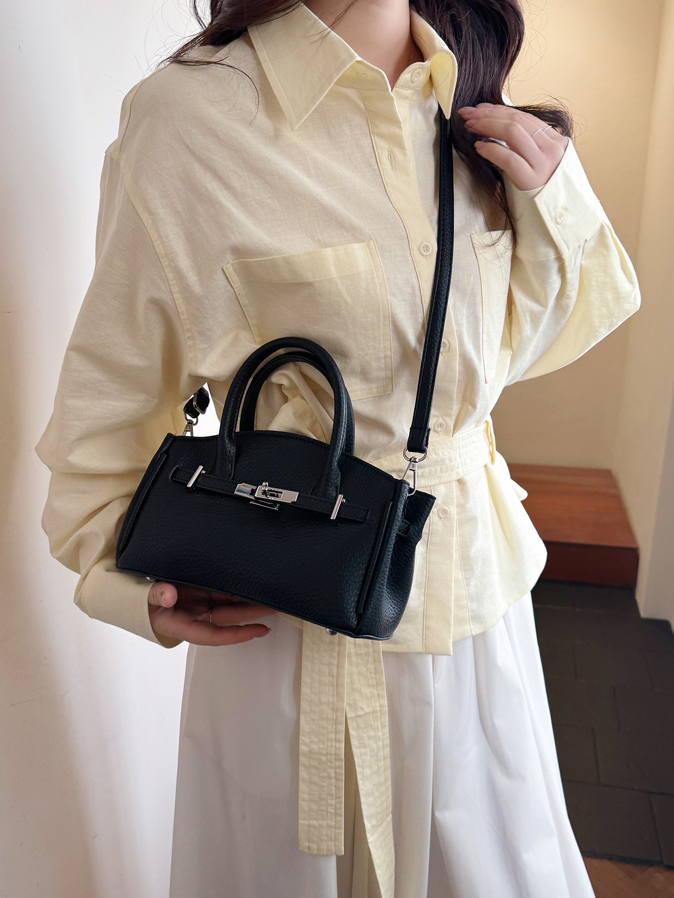 Black Mini Crossbody Bag with Top Handle