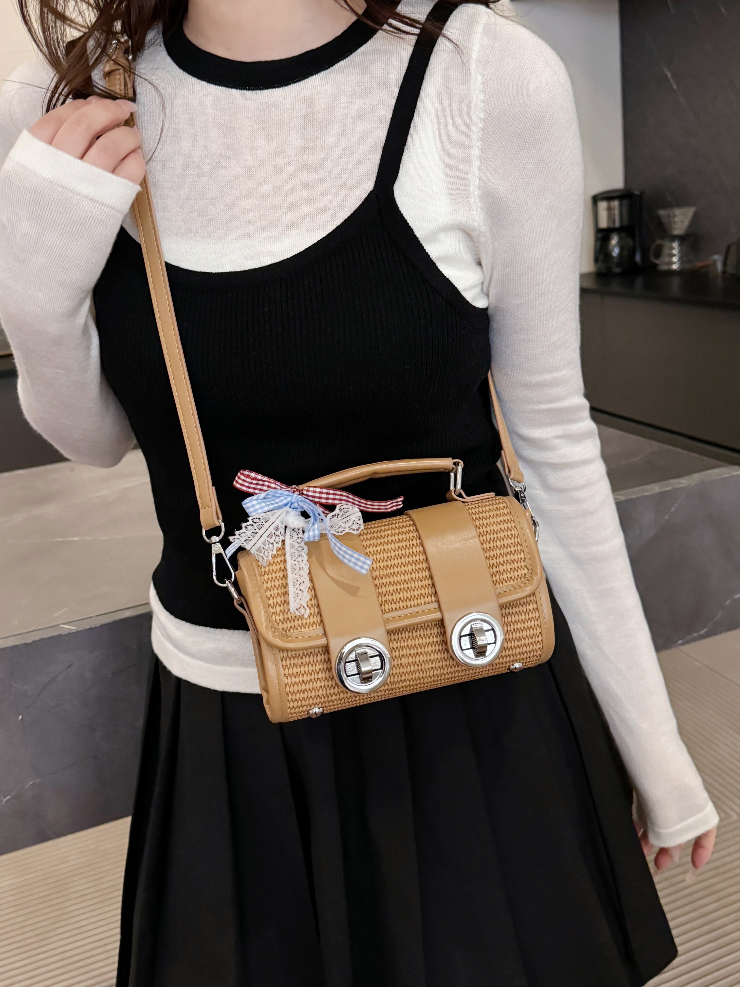 Brown Crossbody Bag with Dual Buckle Detail