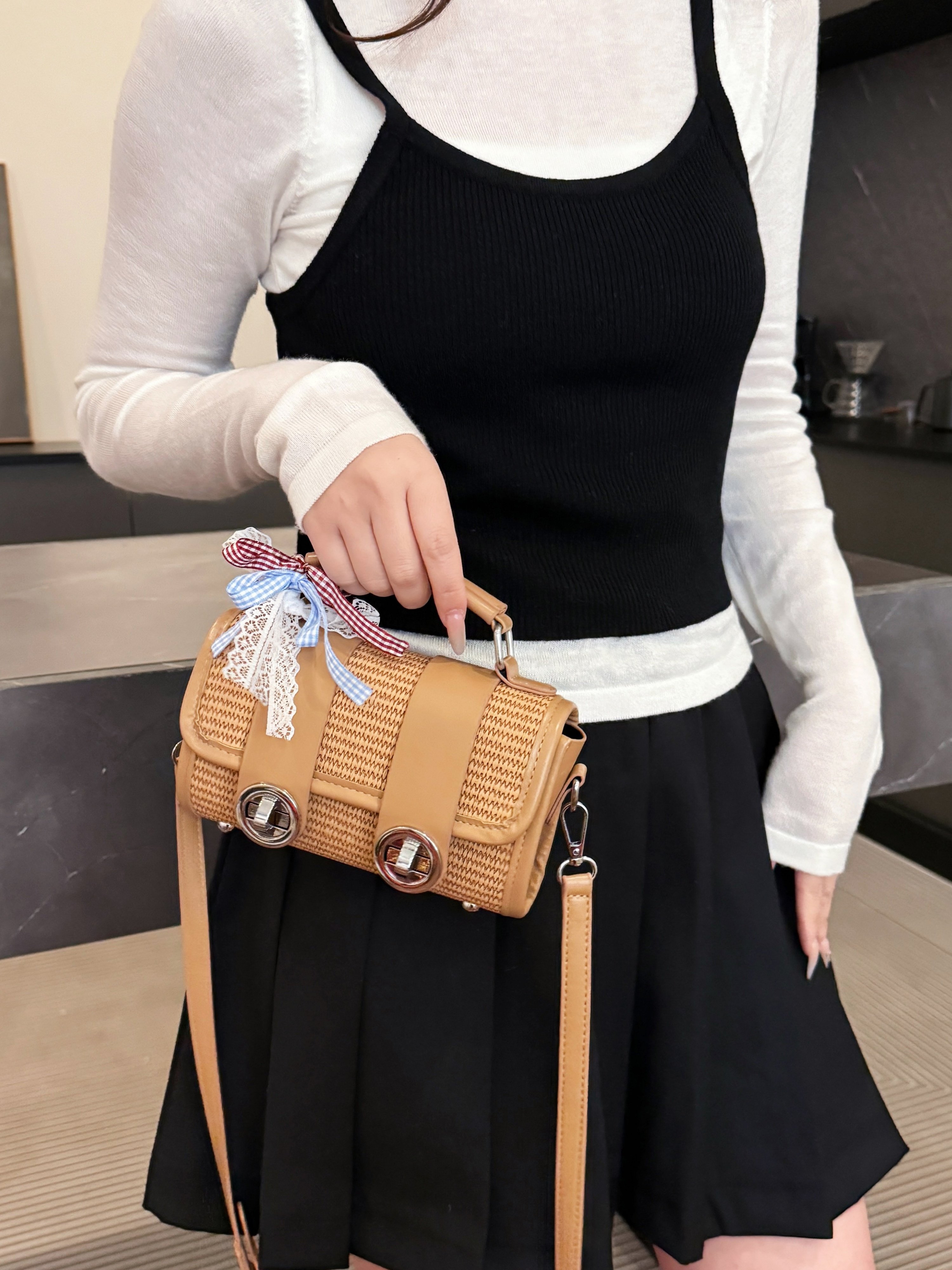 Brown Crossbody Bag with Dual Buckle Detail