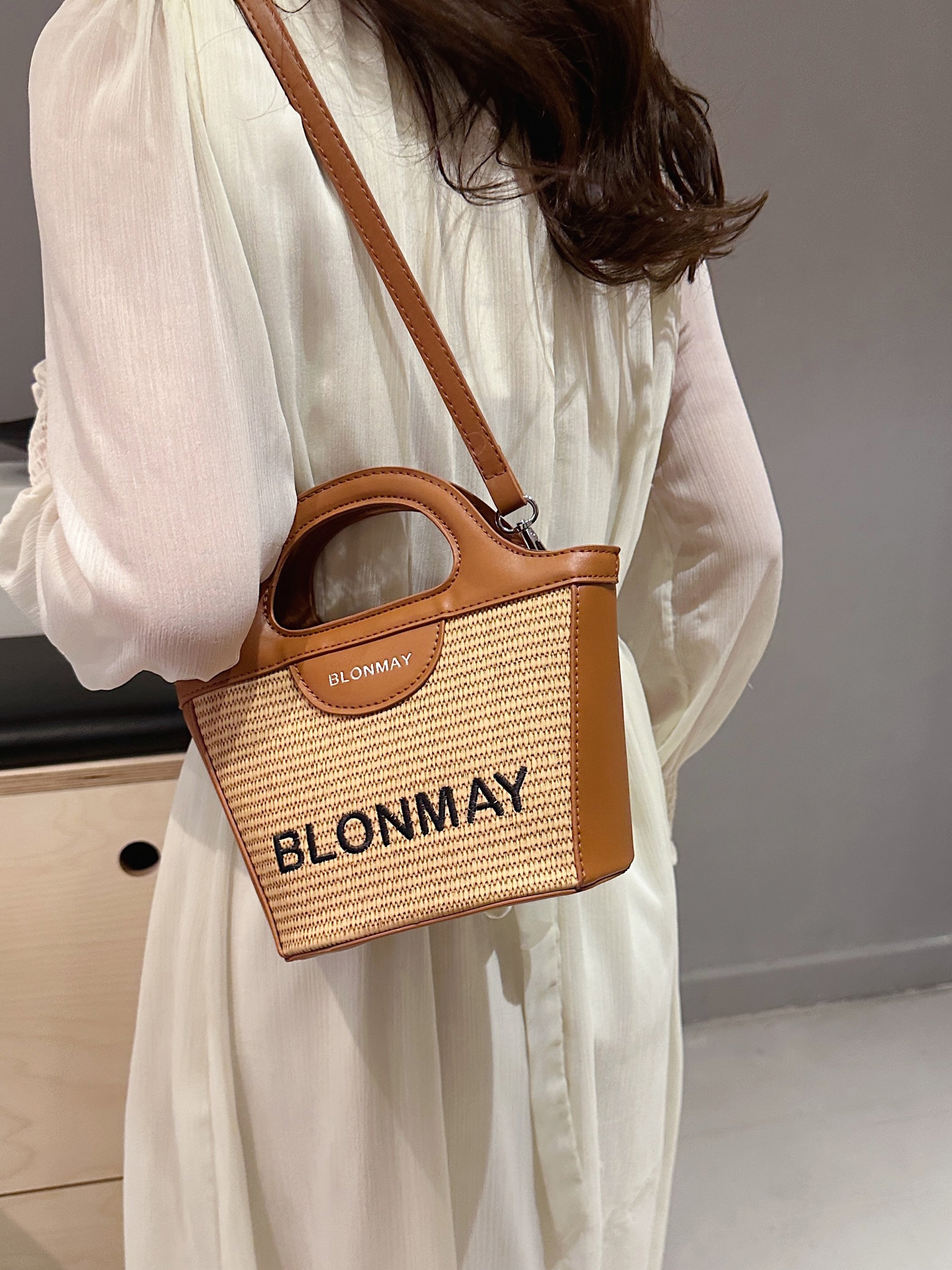 Brown Woven Tote Crossbody Bag