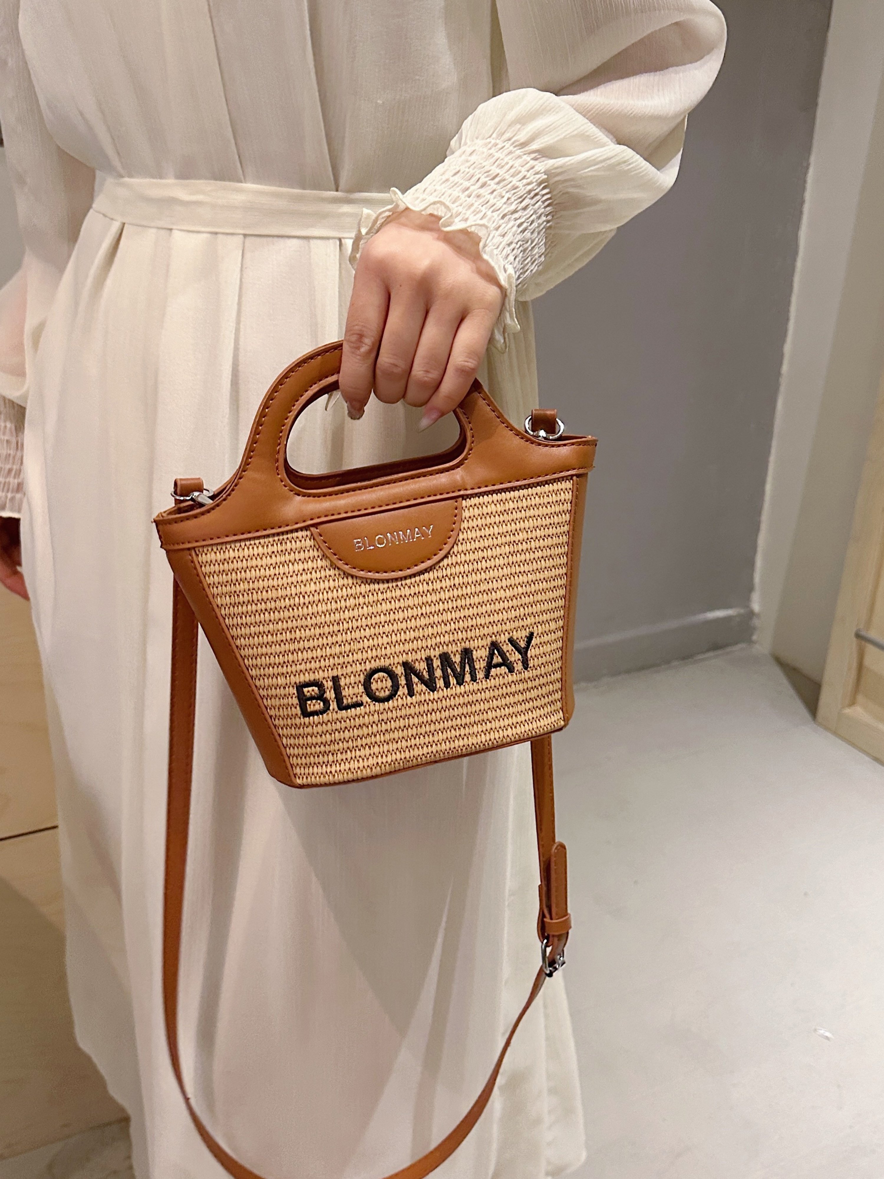 Brown Woven Tote Crossbody Bag