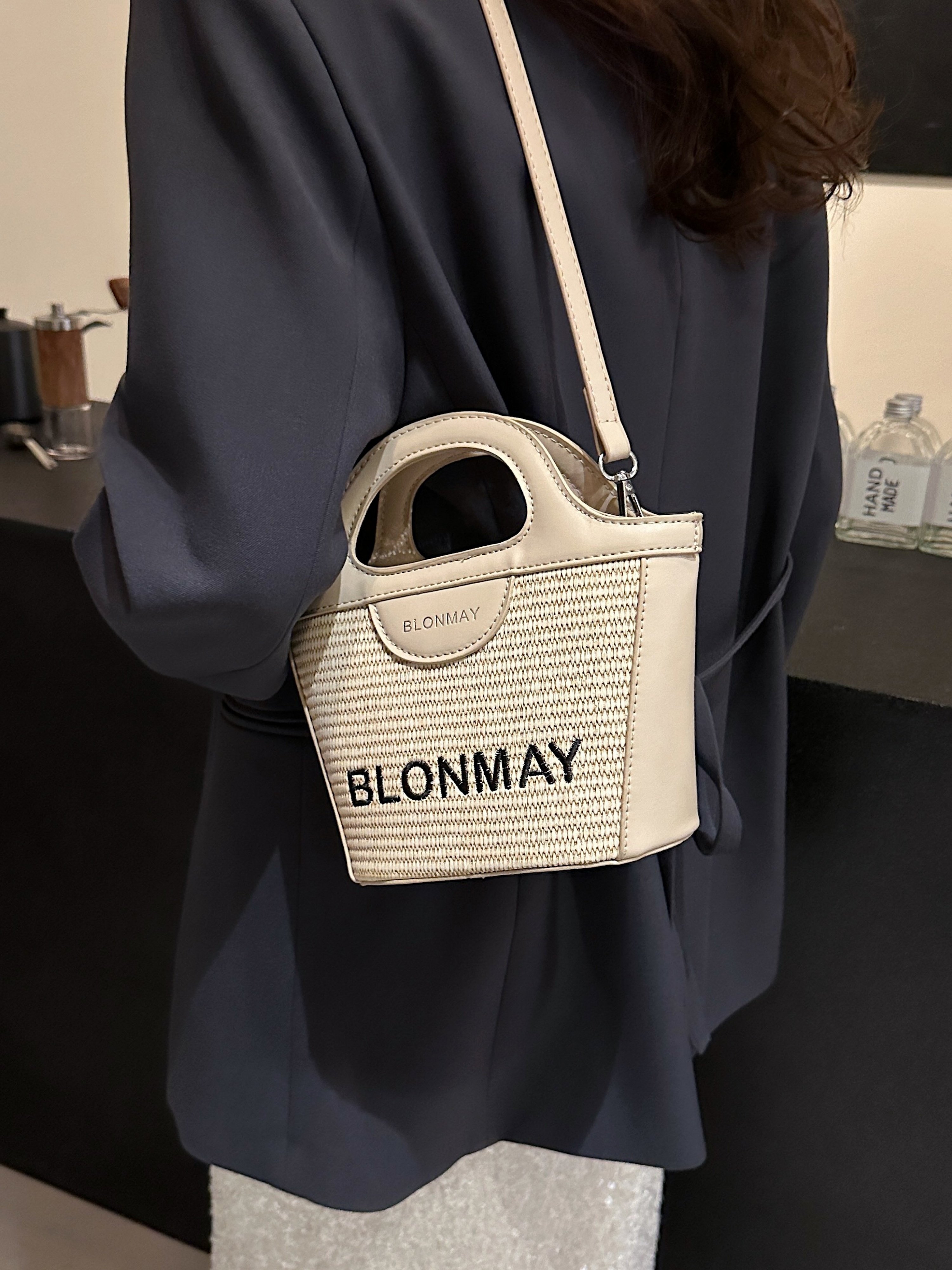 Khaki Woven Mini Tote Crossbody Bag