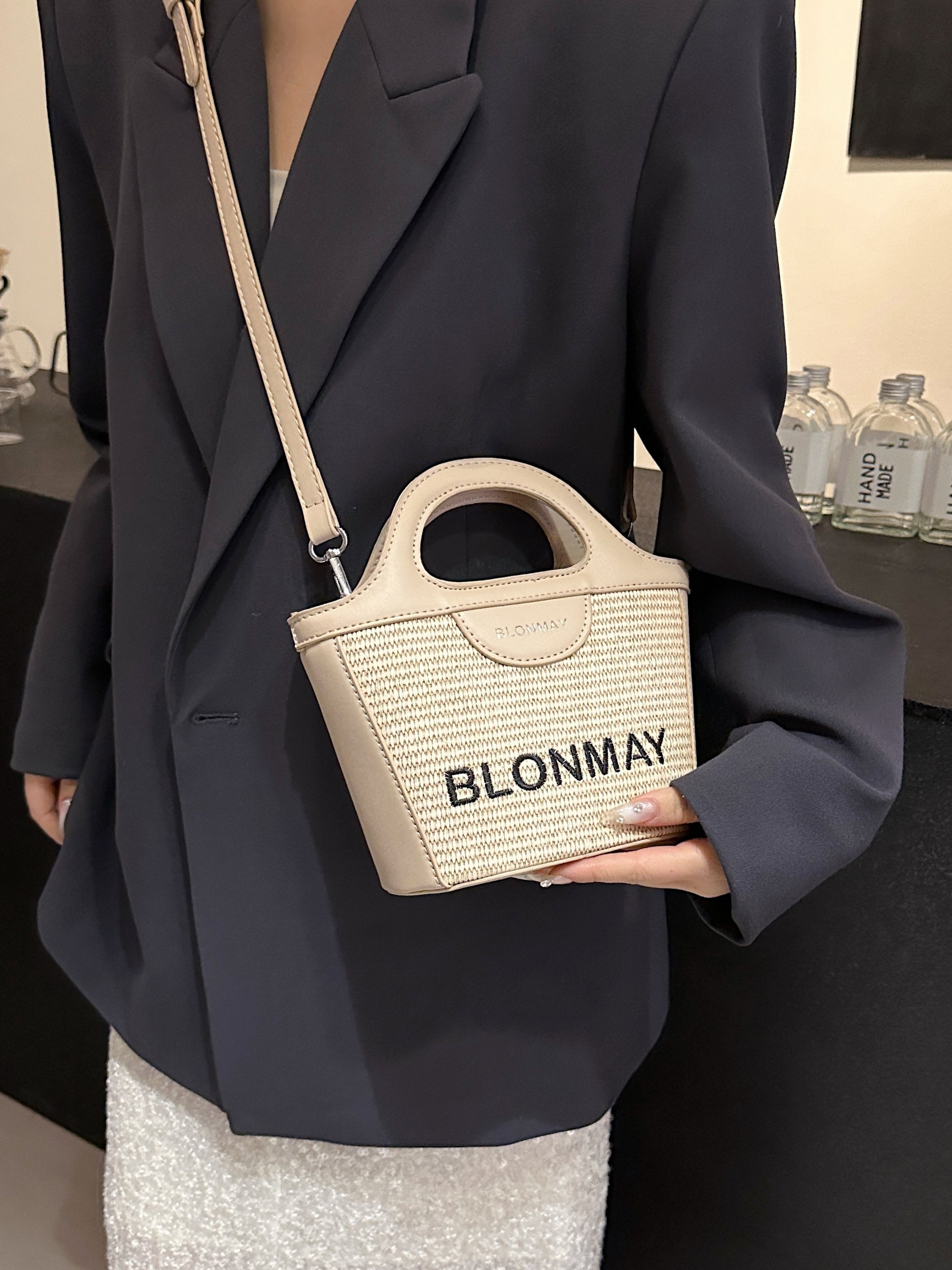 Khaki Woven Mini Tote Crossbody Bag