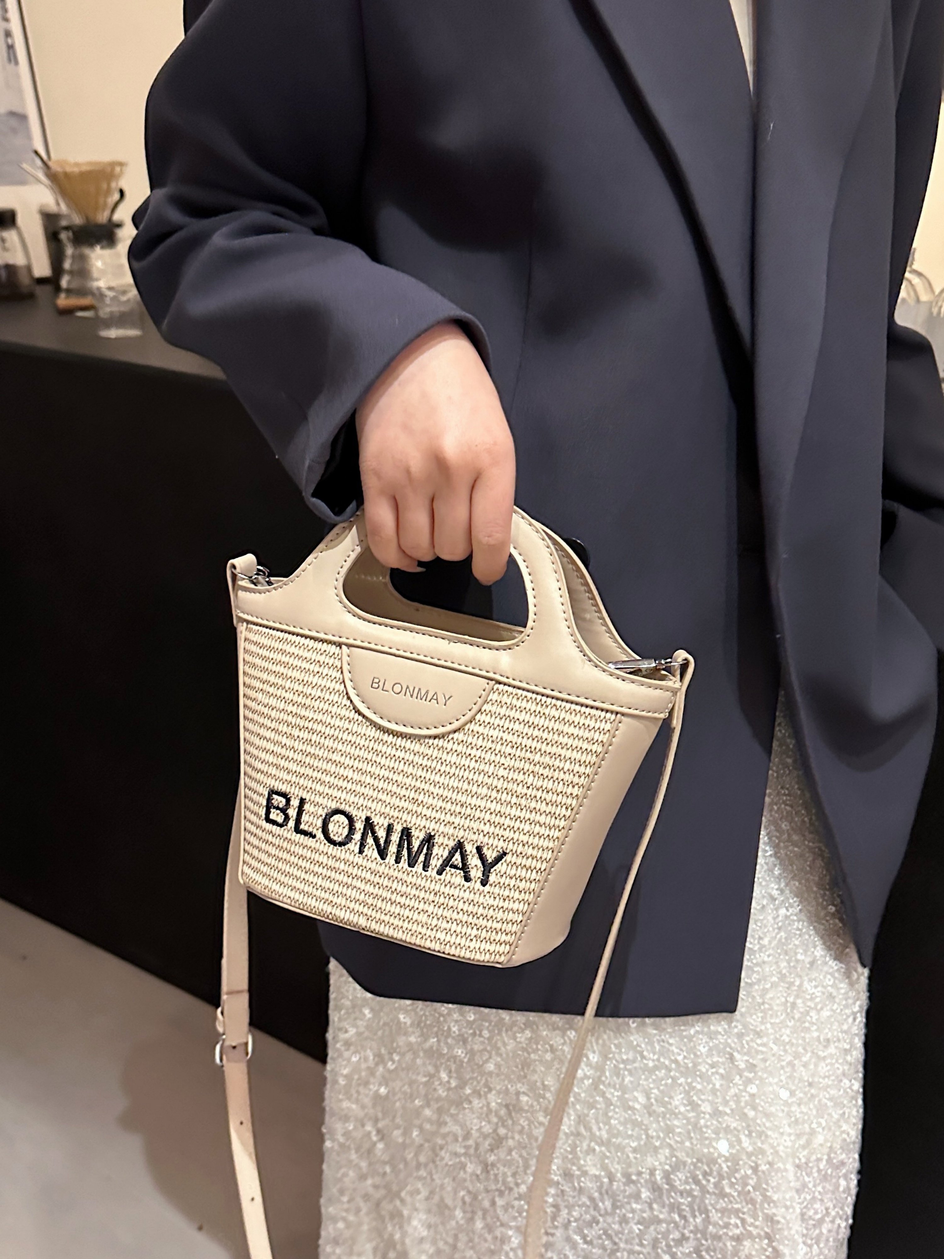Khaki Woven Mini Tote Crossbody Bag