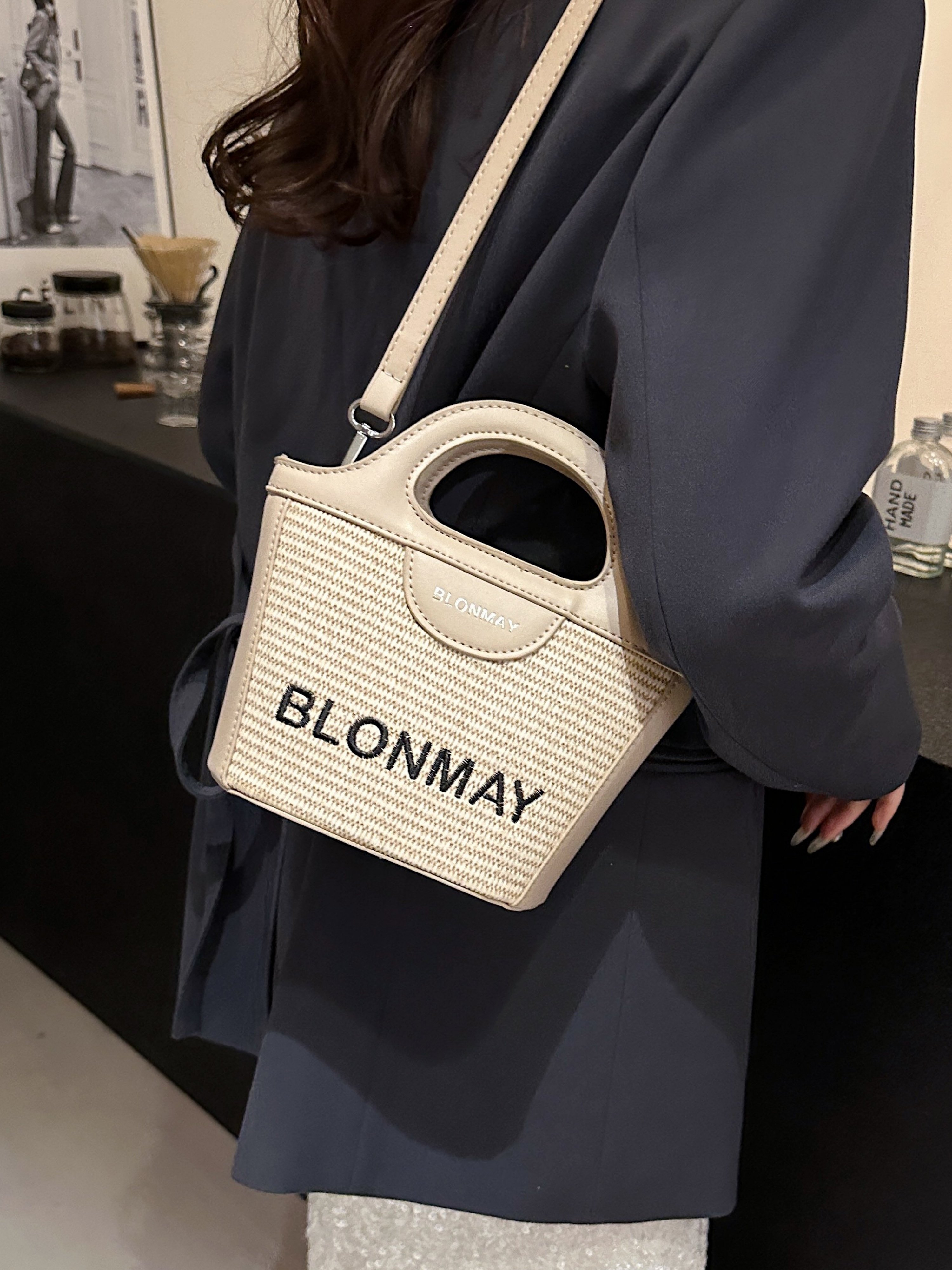 Khaki Woven Mini Tote Crossbody Bag