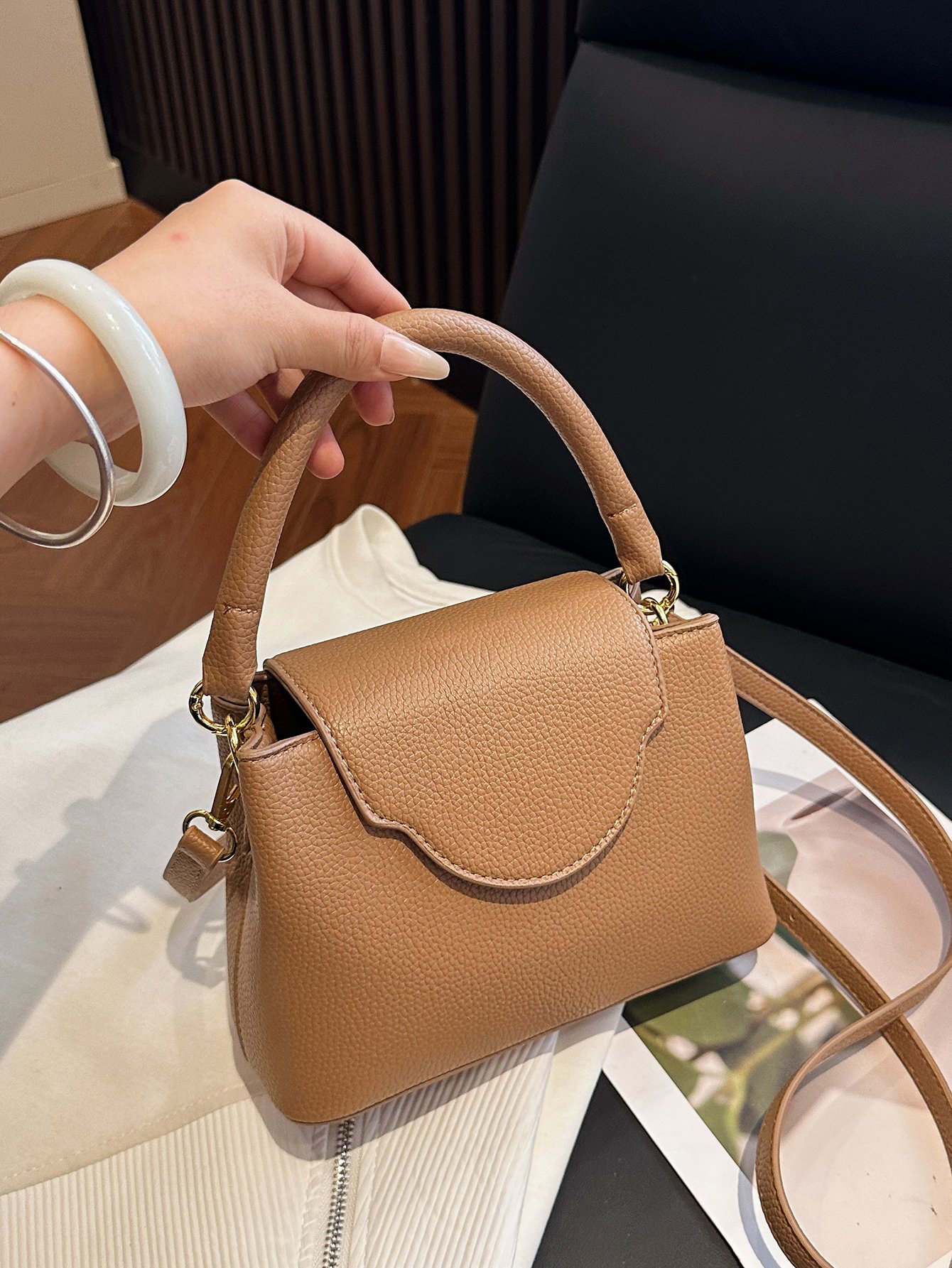 Brown Faux Leather Crossbody Bag
