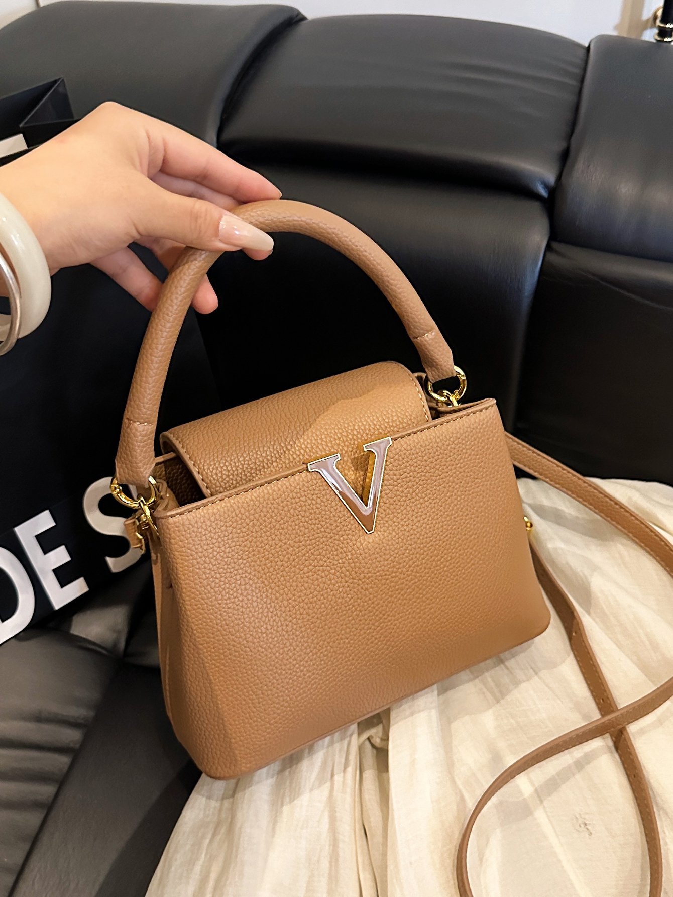 Brown Faux Leather Crossbody Bag