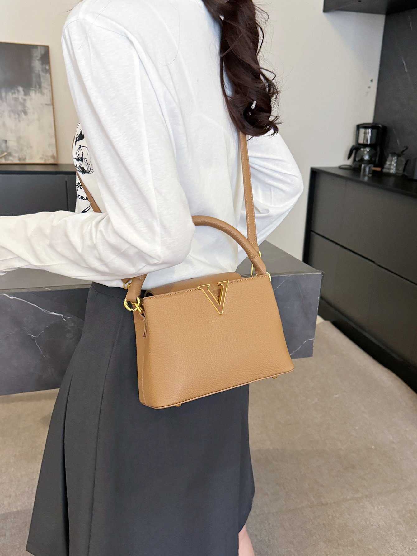 Brown Faux Leather Crossbody Bag