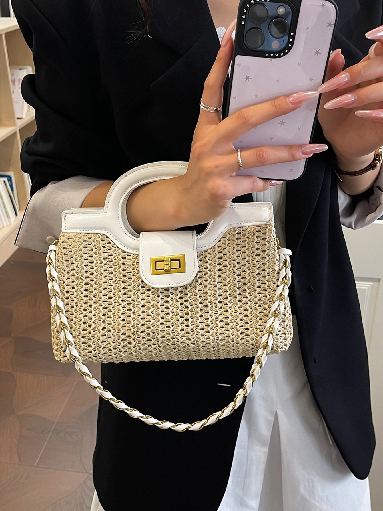 Textured Crossbody Bag with Chain Strap