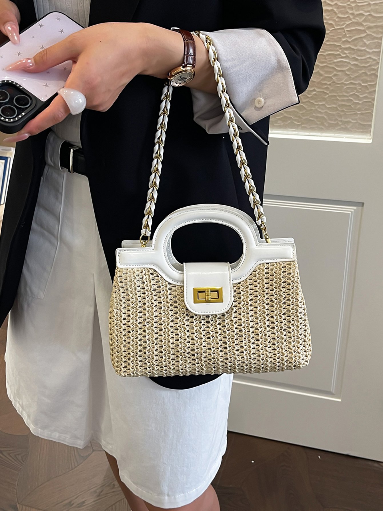 Textured Crossbody Bag with Chain Strap