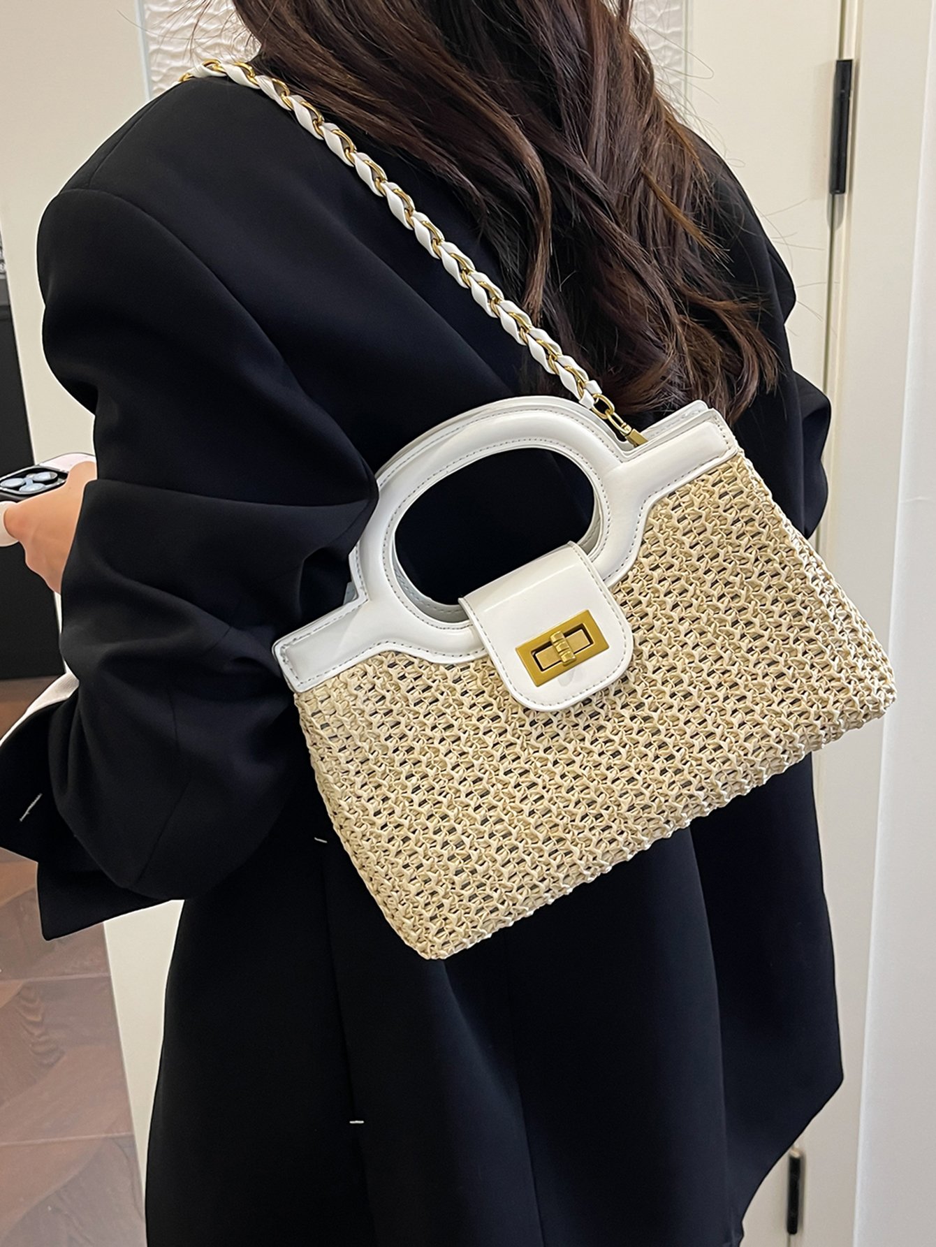 Textured Crossbody Bag with Chain Strap