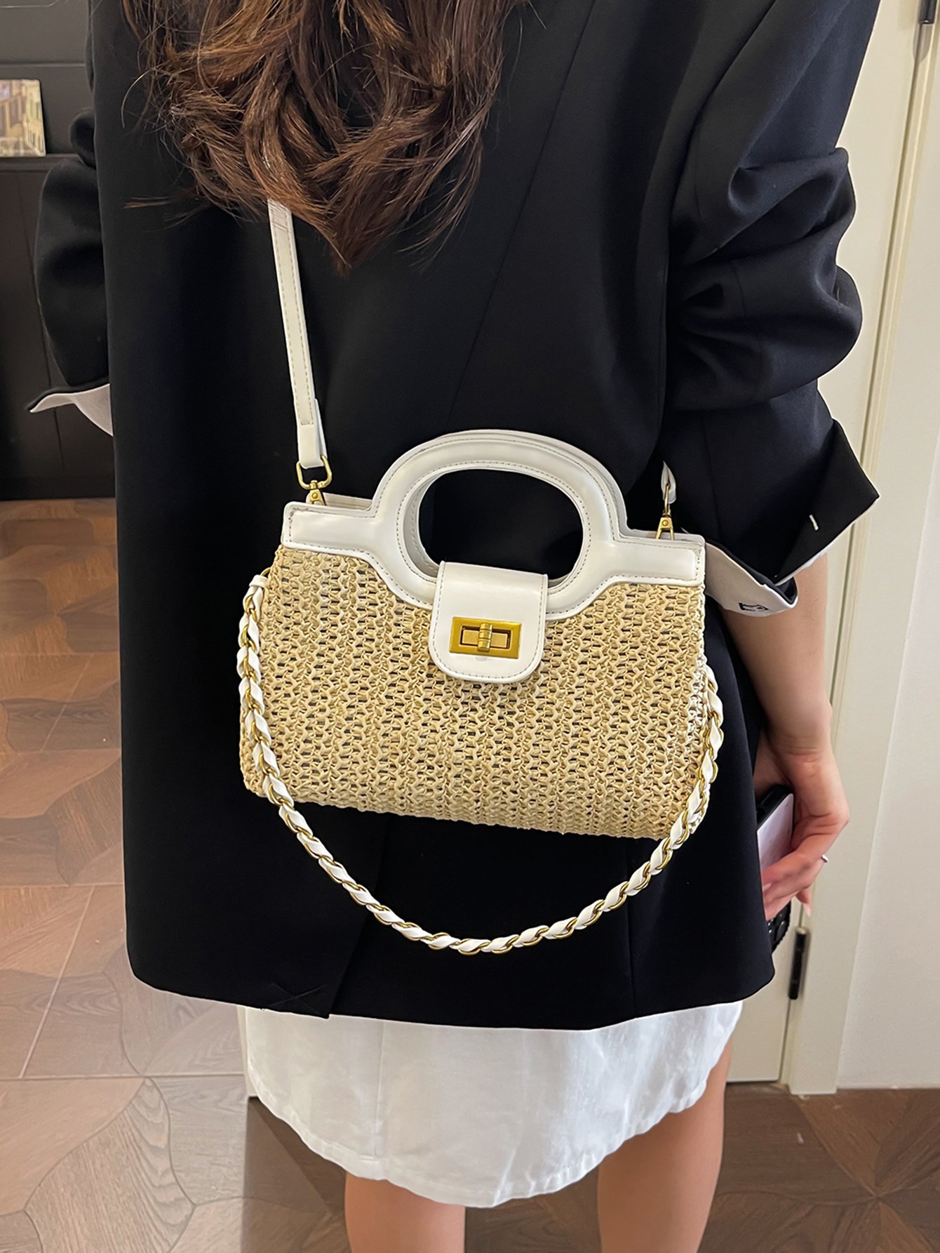 Textured Crossbody Bag with Chain Strap