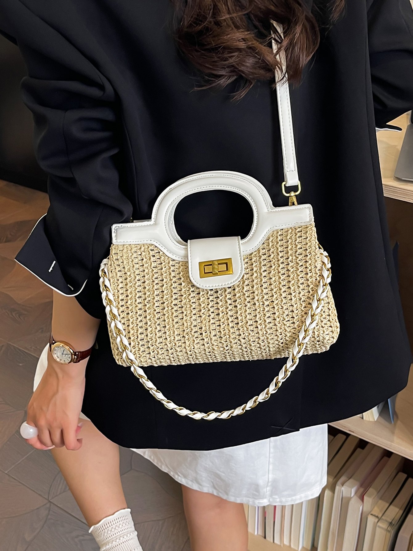 Textured Crossbody Bag with Chain Strap