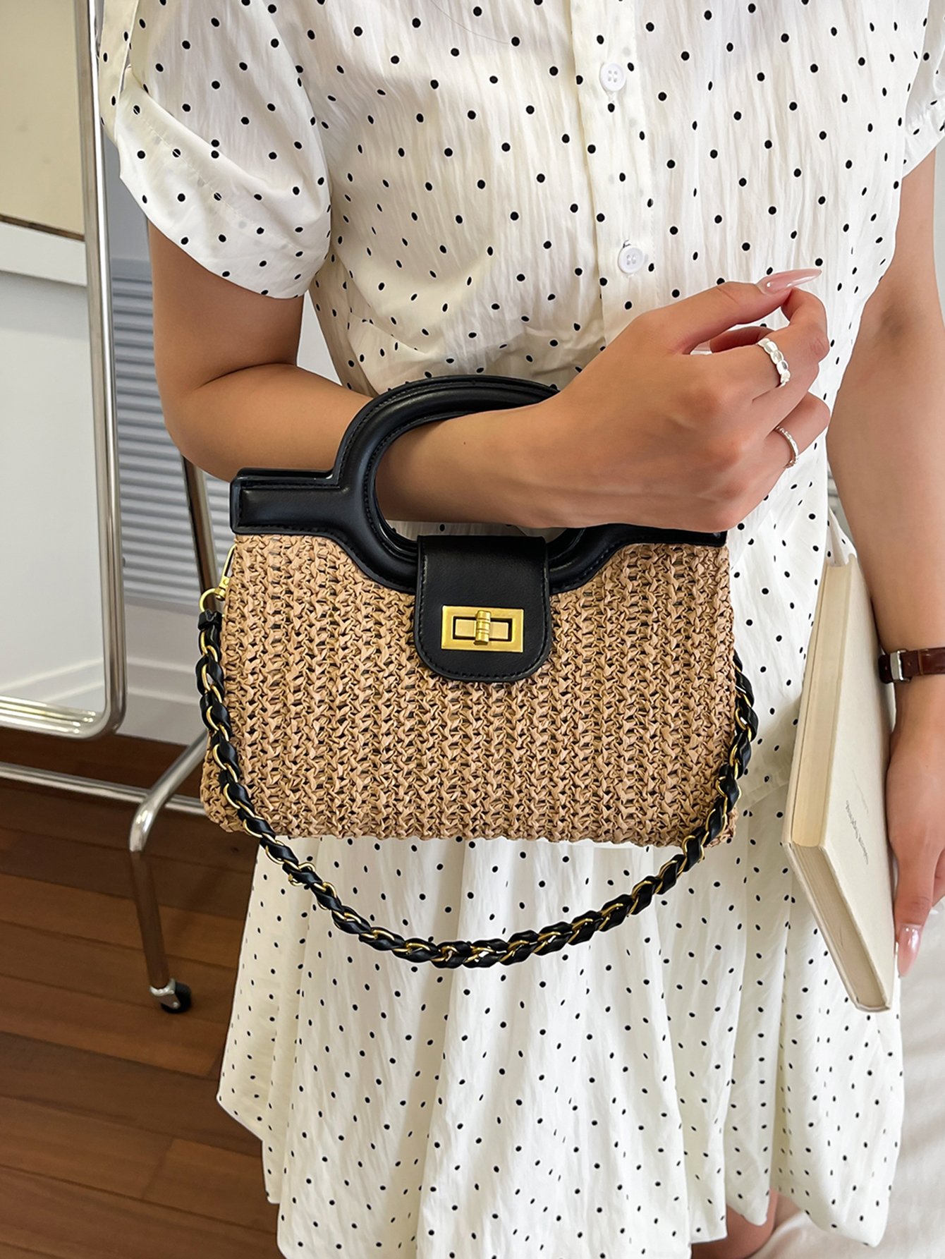 Textured Crossbody Bag with Chain Strap