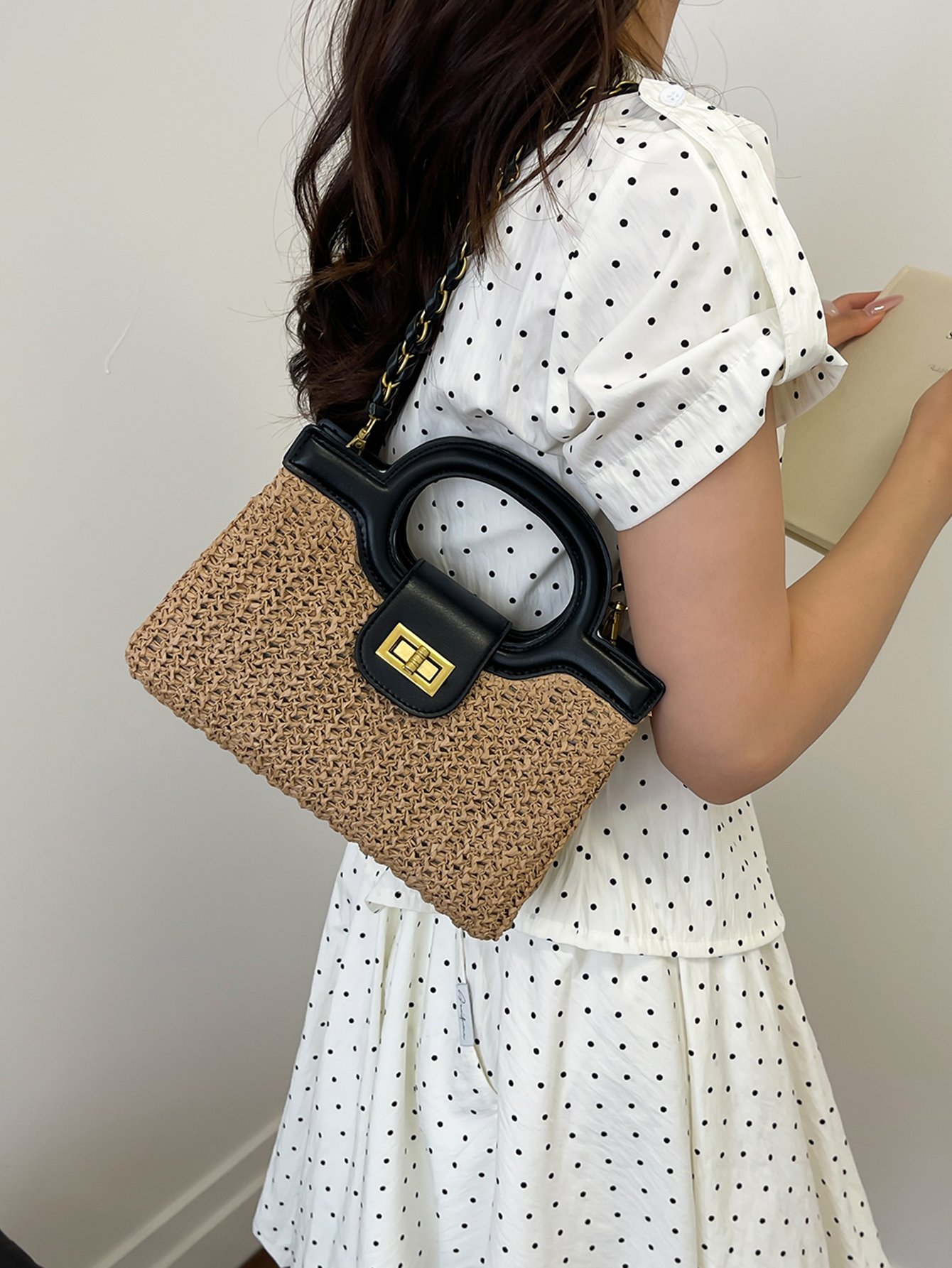 Textured Crossbody Bag with Chain Strap