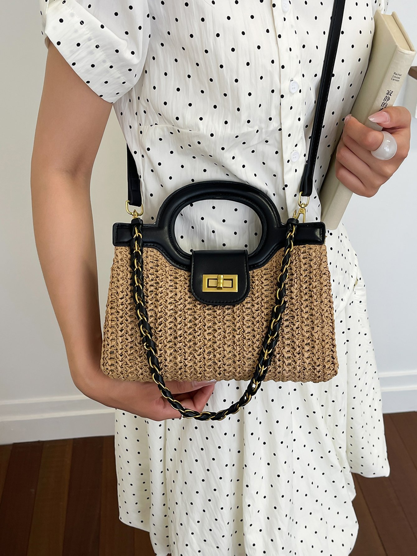 Textured Crossbody Bag with Chain Strap
