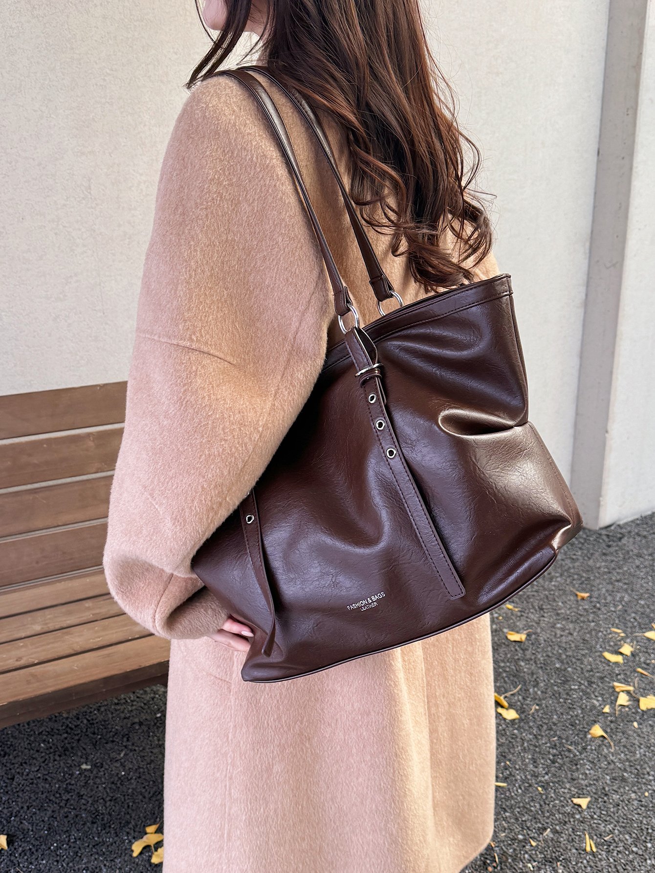 Coffee Brown Faux Leather Shoulder Bag