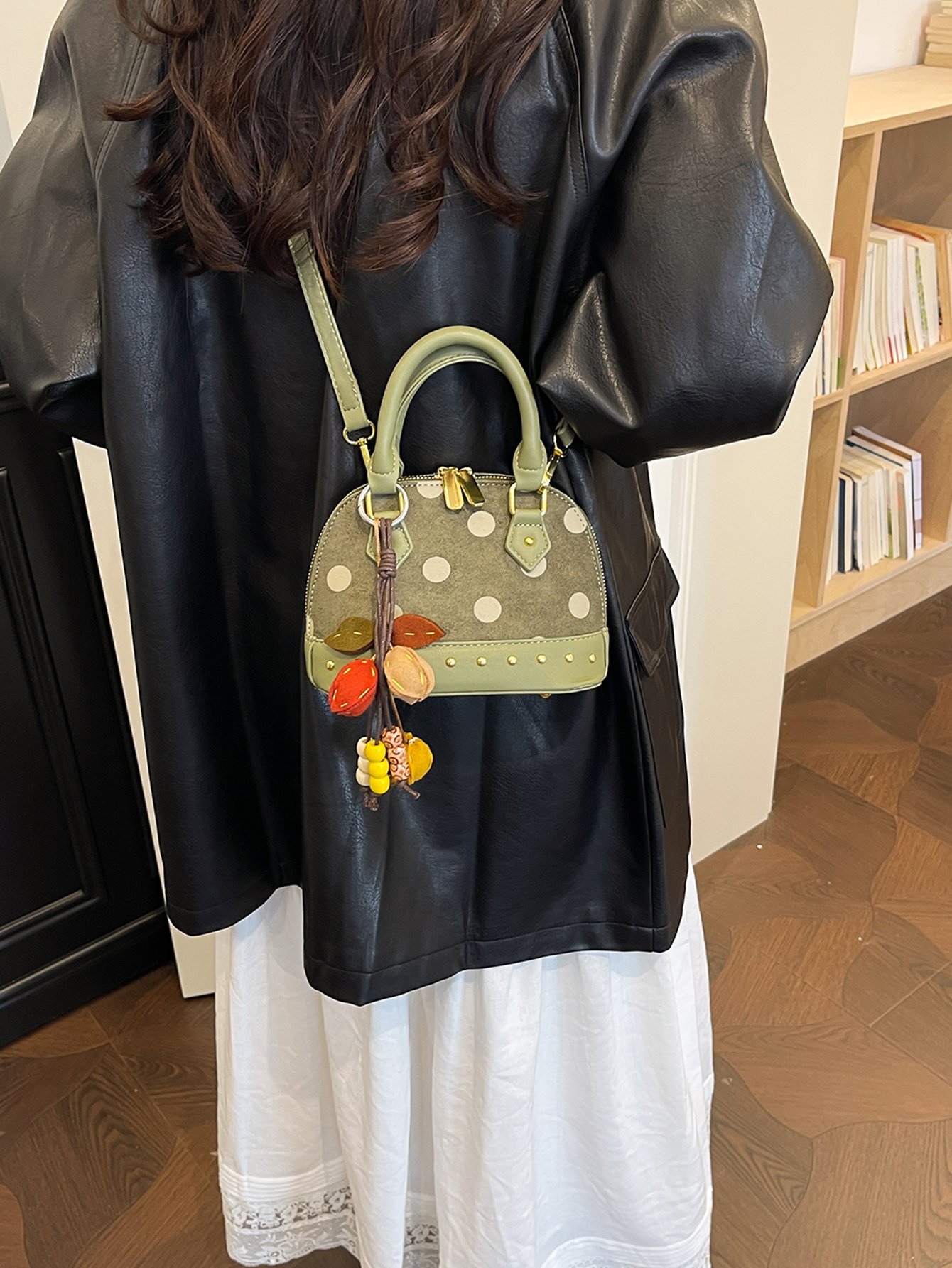 Green Polka Dot Crossbody Bag with Charm