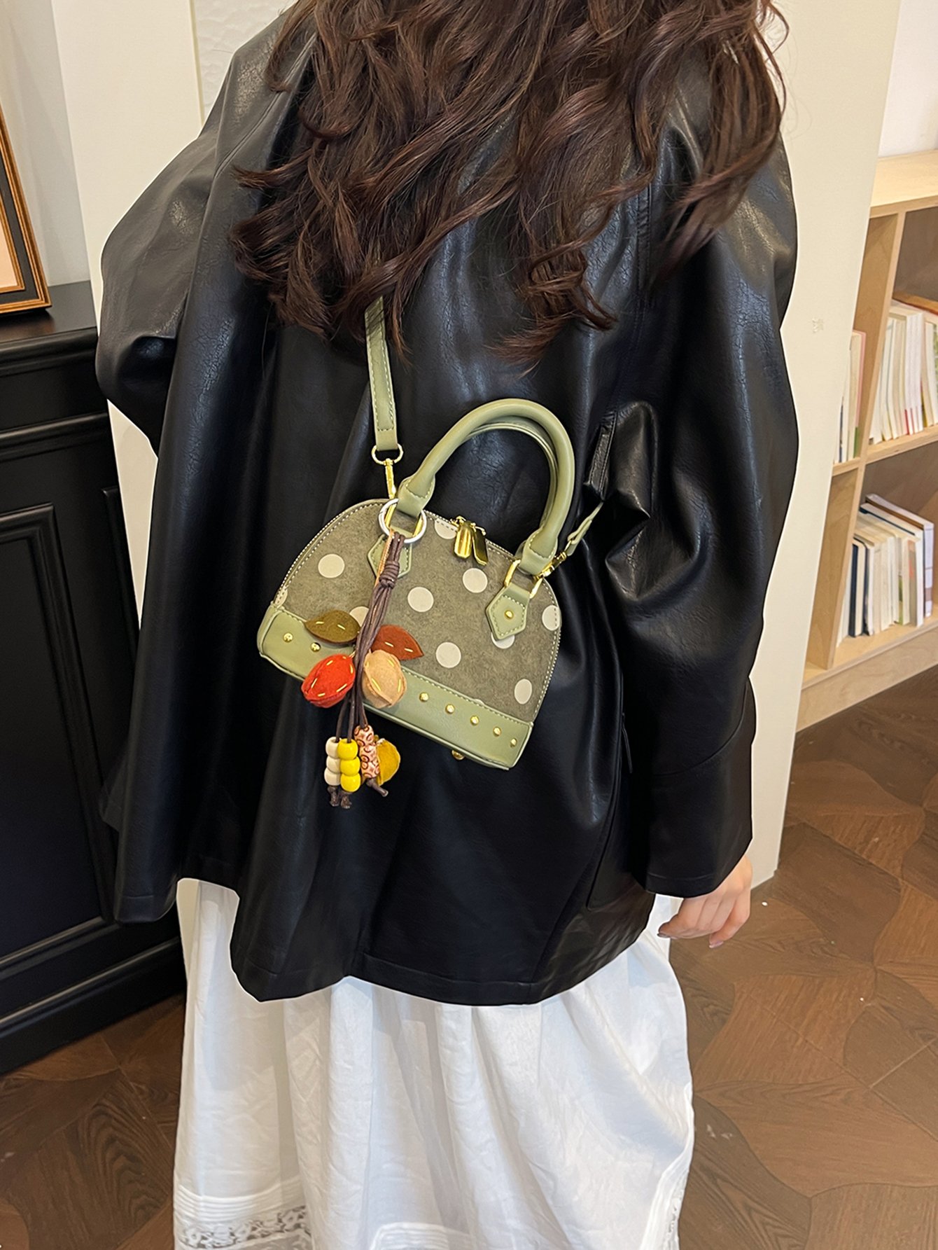Green Polka Dot Crossbody Bag with Charm