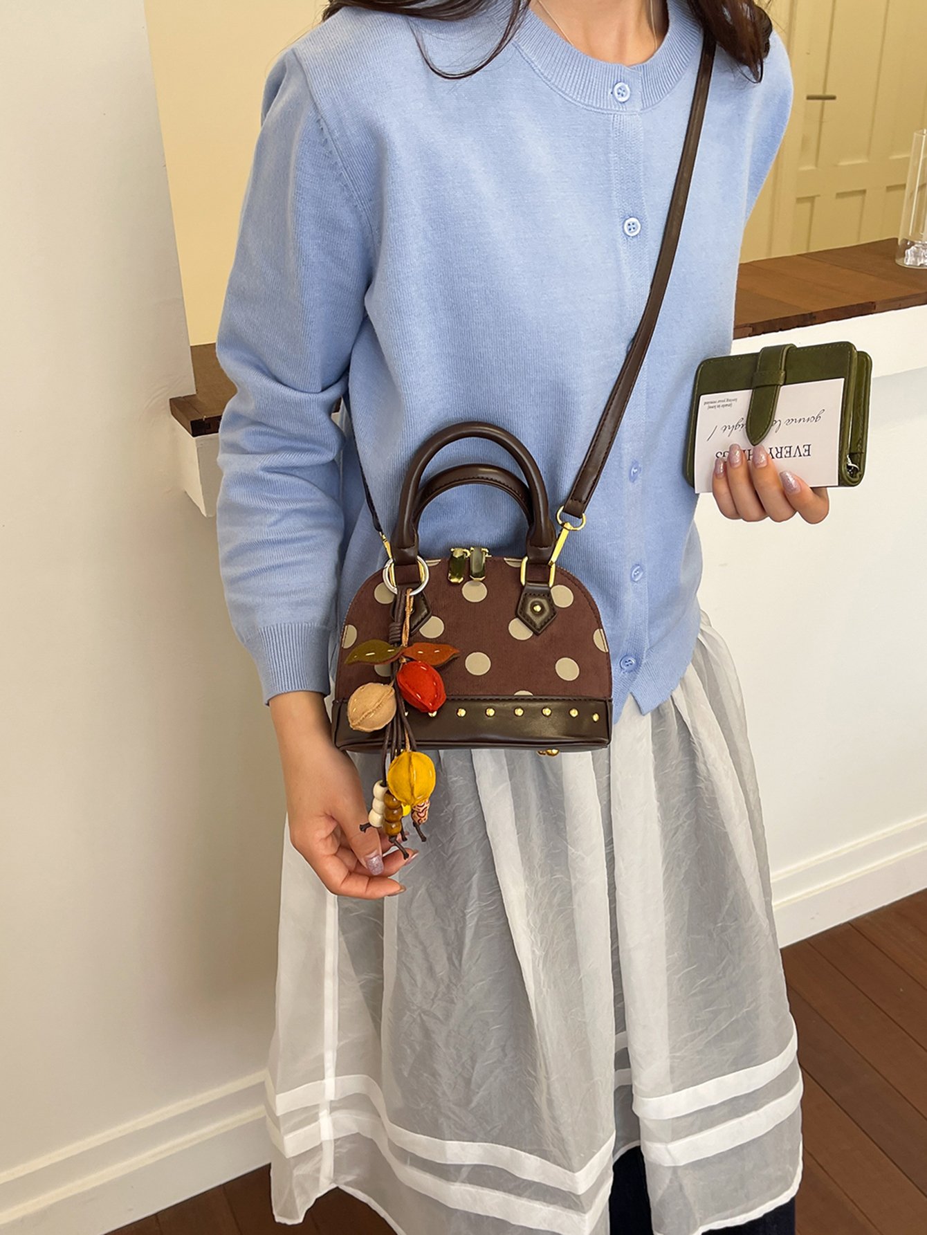 Coffee Brown Polka Dot Crossbody Bag