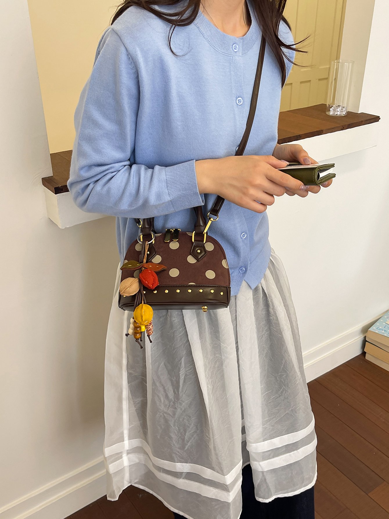Coffee Brown Polka Dot Crossbody Bag