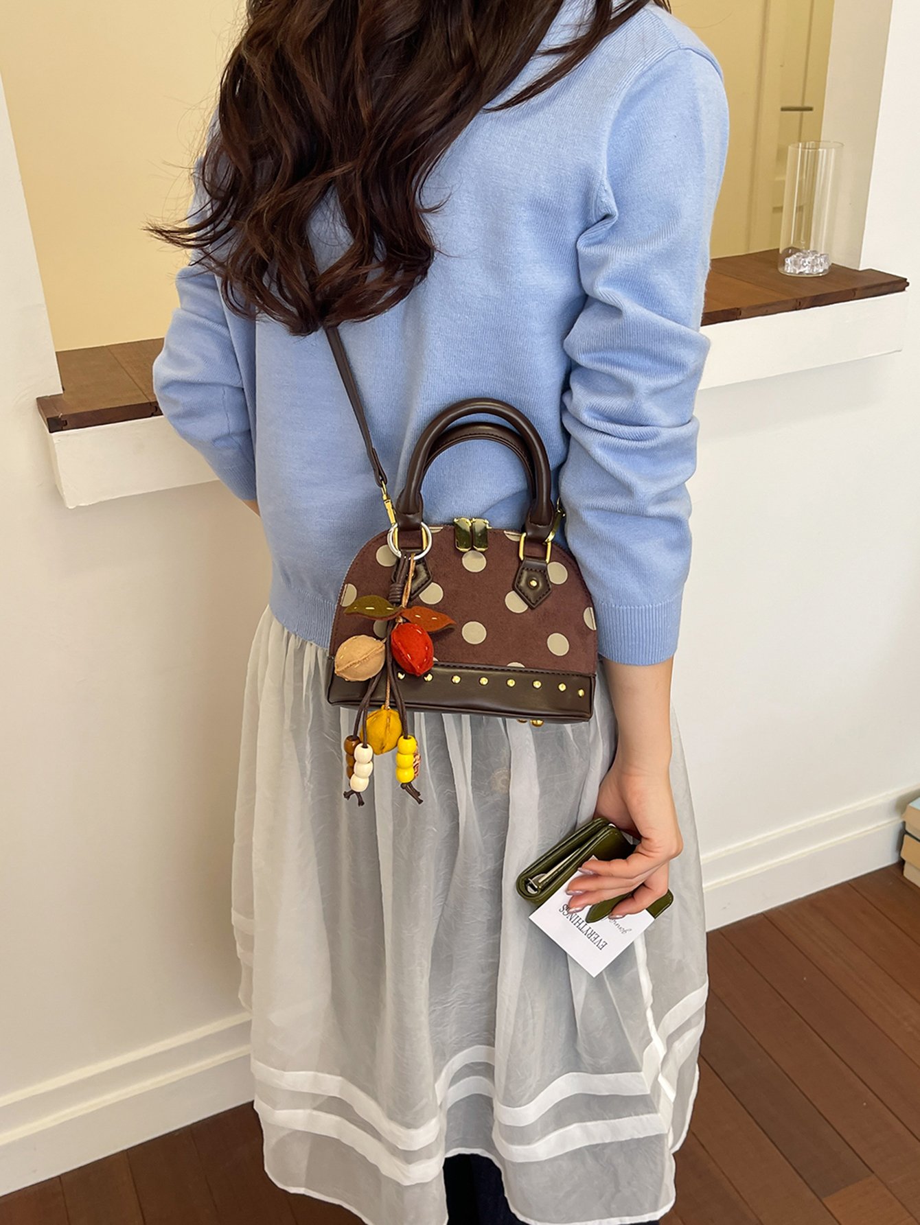 Coffee Brown Polka Dot Crossbody Bag