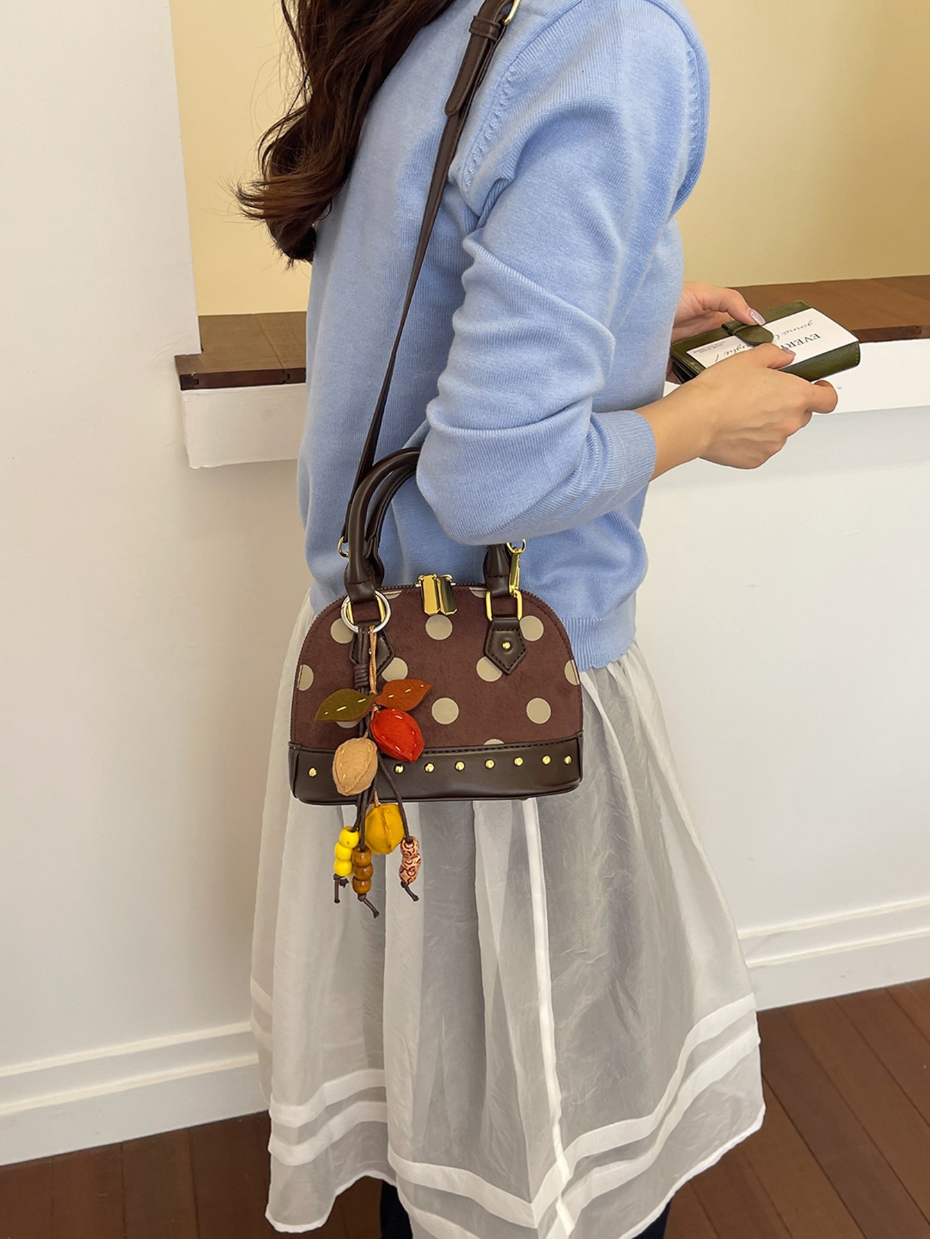 Coffee Brown Polka Dot Crossbody Bag