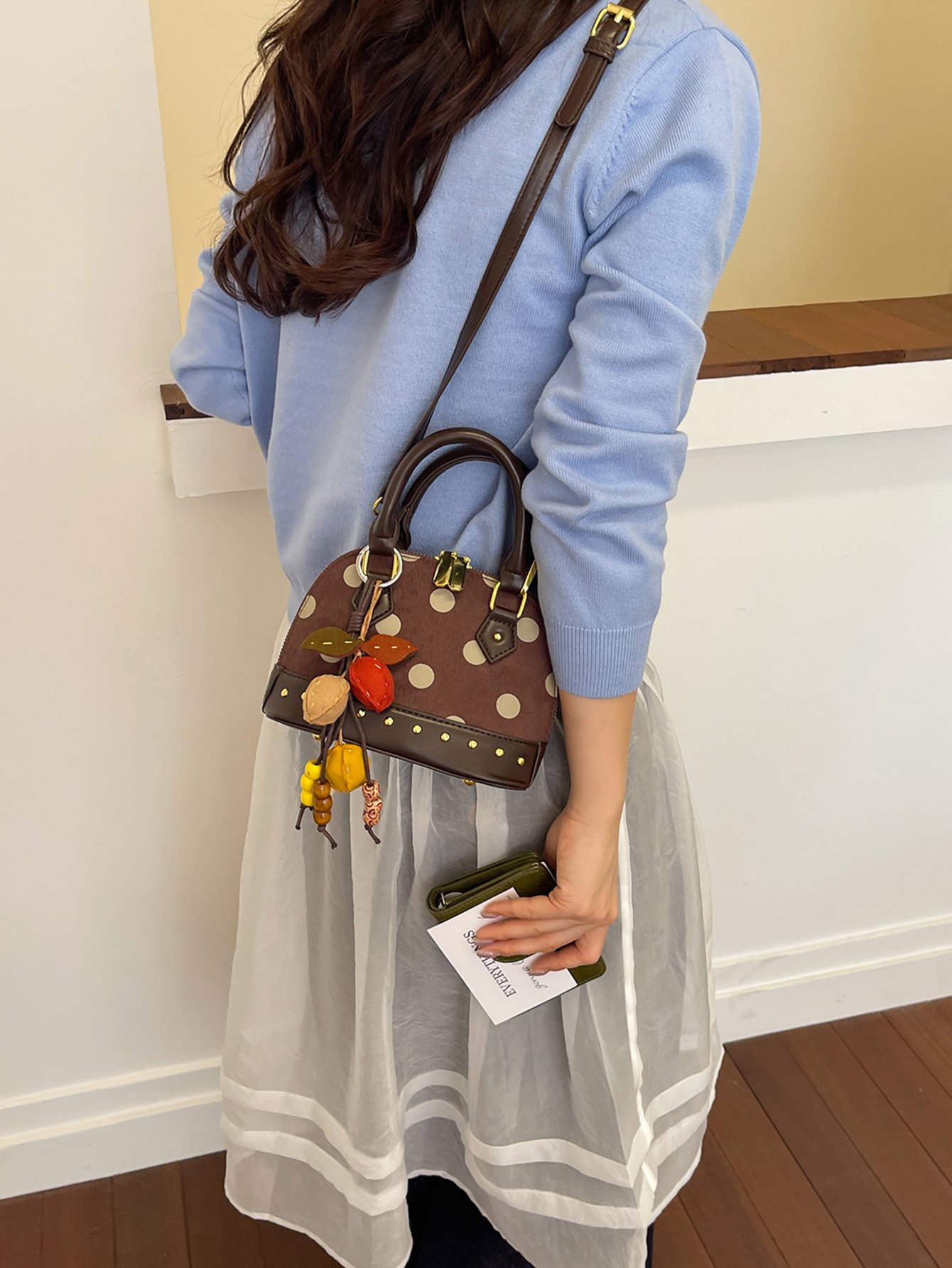 Coffee Brown Polka Dot Crossbody Bag